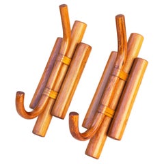 Wall-Mounted Bamboo & Rattan Coat Hooks - Set of 2 Coat Hangers - France 1960s