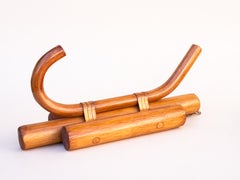 Wall-Mounted Bamboo & Rattan Coat Hooks - Set of 2 Coat Hangers - France 1960s