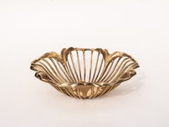 Brass Flower Fruit Bowl - Centerpiece Decorative Gilt Bowl - France 1970s