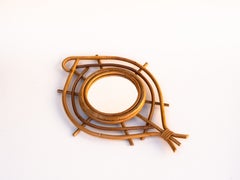 Mid-Century Modern Bamboo & Rattan Wall Mirror, Free-Form Design - France 1960s
