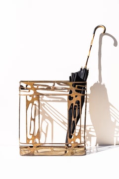 Art Deco Gilt-Patinated Iron Umbrella Stand with Openwork Design - France 1930s
