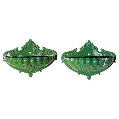 Pair of 19th Century Art Nouveau Green Cast Iron Garden Fountains - France 1900s