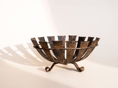 Brutalist Iron & Gilt Fruit Bowl, Mid-Century Spanish Decorative Centerpiece