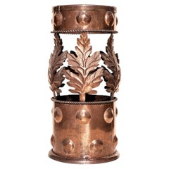 Art Deco Copper Umbrella Stand, Hand-Hammered Floral Leaves Design, France 1940s