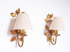 Pair of Gilt Metal Ivy Leaves Wall Sconces, Hollywood Regency - Italy 1940s