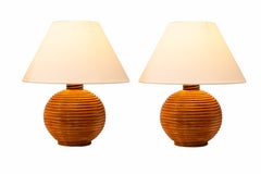 Ein Paar Rattan-Tischlampen – Rattan-Lampen im Mid-Century-Modern-Stil – Frankreich, 1960er Jahre
