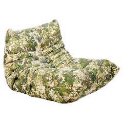 Ligne Roset Newly Upholstered Green Floral Togo Lounge Chair by Michel Ducaroy
