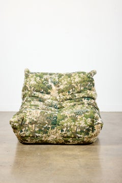 Ligne Roset Newly Upholstered Green Floral Togo Lounge Chair by Michel Ducaroy