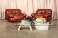 1970s Italian Sculptural Travertine Low Glass Coffee Table by Raffaello Repossi