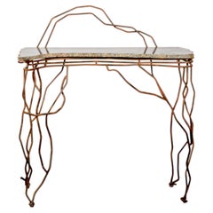 Vintage Brutalist Sculptural Iron and Marble Console Table
