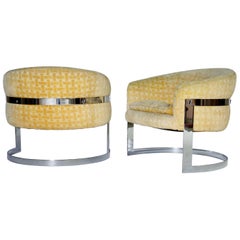 Milo Baughman Mid-Century Modern Cantilevered Chrome Barrel Chairs