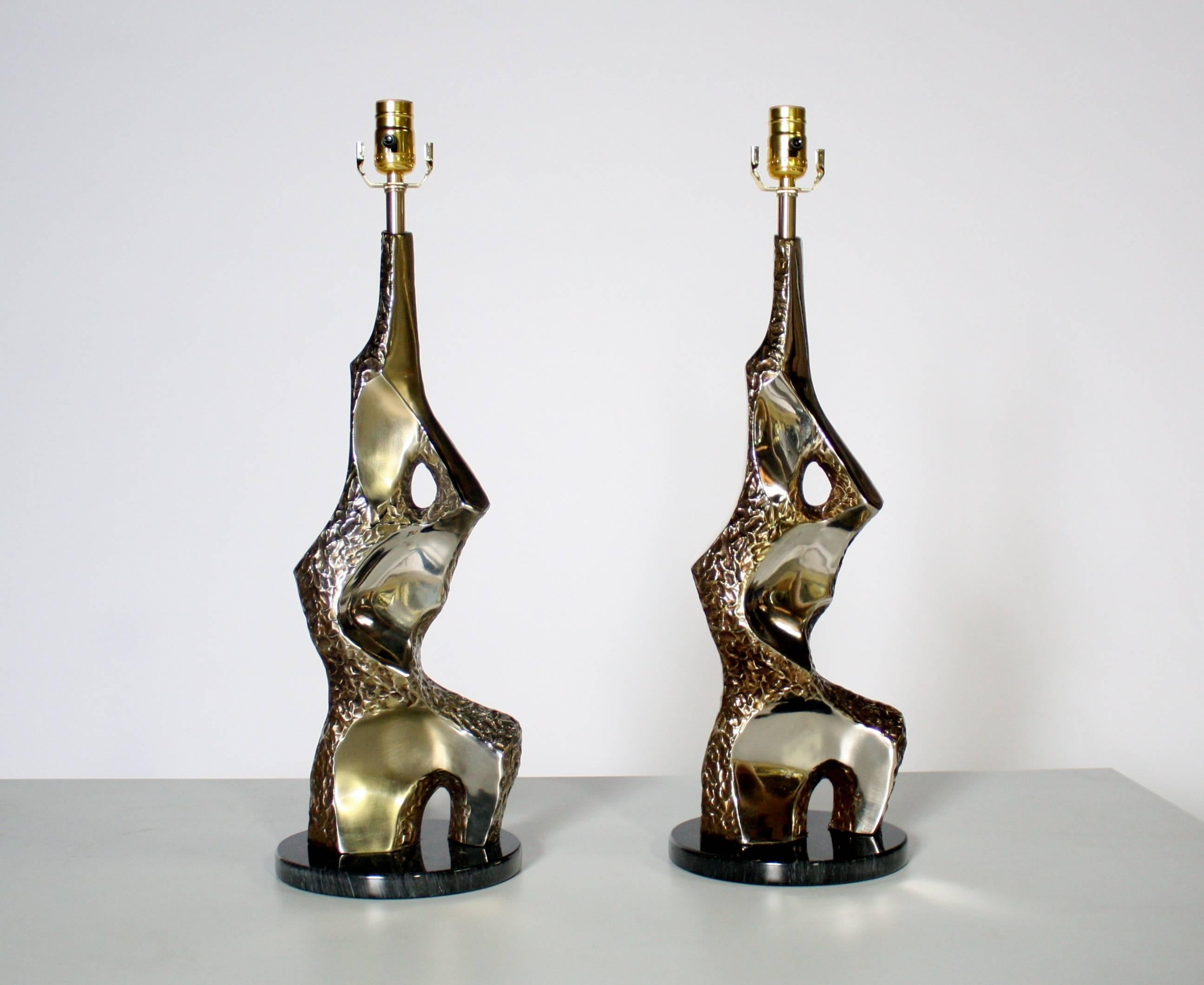Very stylish pair of Mid-Century sculptural Brutalist metal 