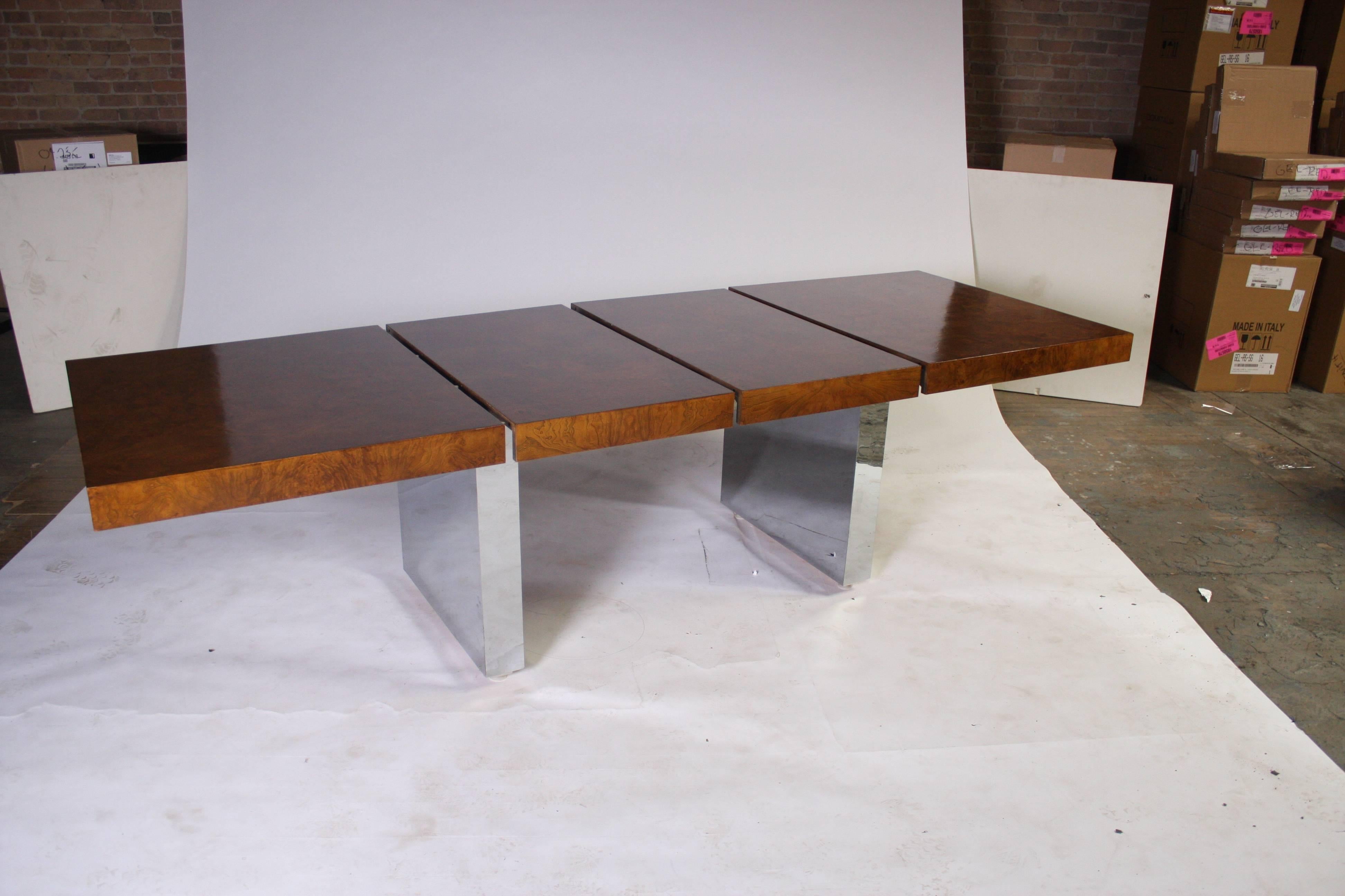 Late 20th Century Rare Roger Sprunger for Dunbar Walnut Burl Wood and Chrome Dining Table