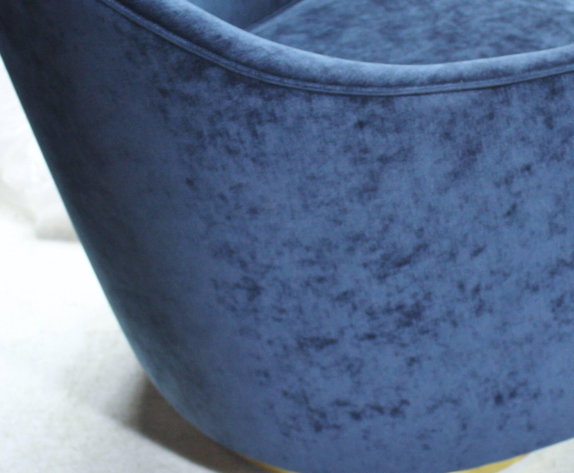 American Milo Baughman Teardrop Swivel Chairs in Blue and Gold