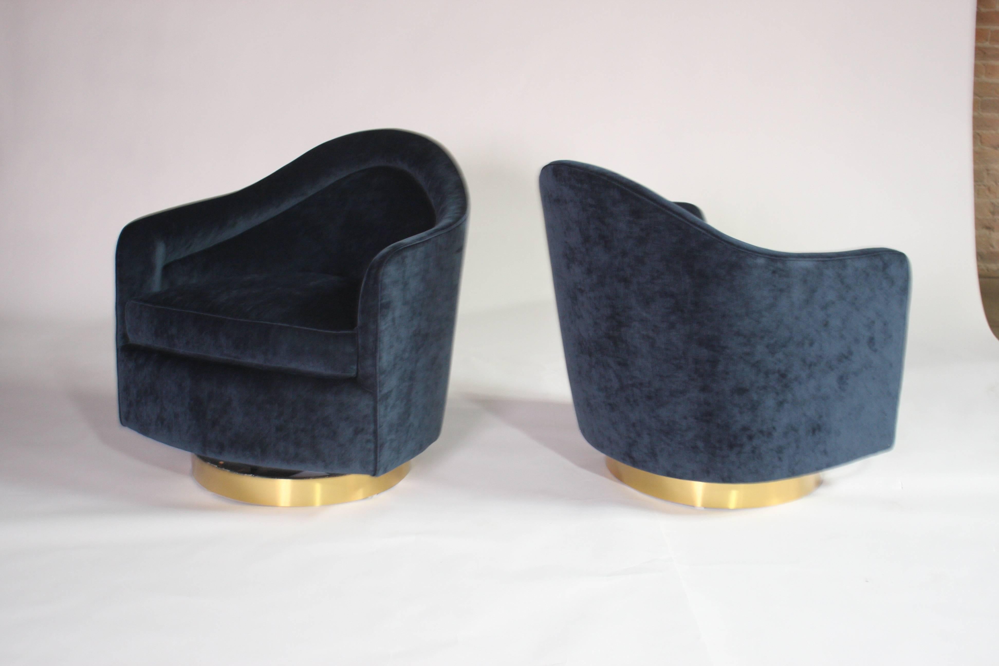 Mid-Century Modern Milo Baughman Teardrop Swivel Chairs in Blue and Gold