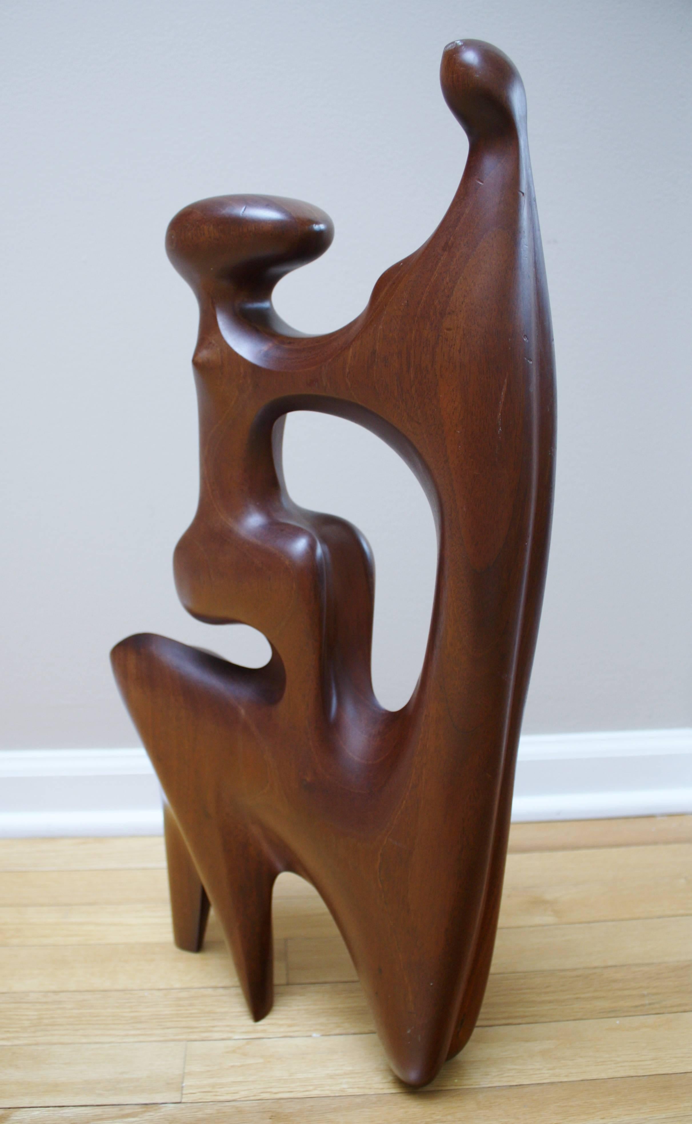 Large Abstract Mother and Child Wood Sculpture In Excellent Condition In Chicago, IL