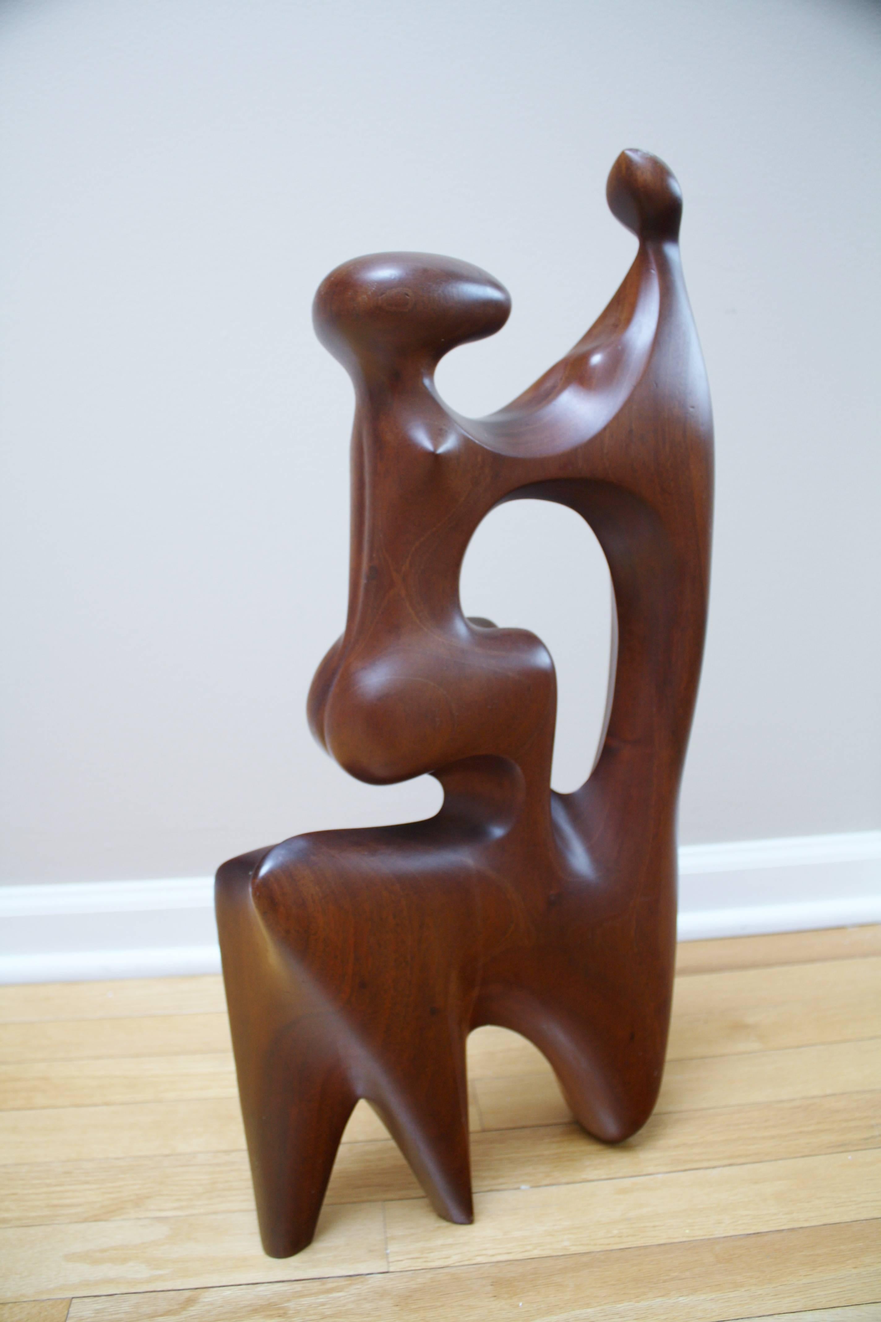Mid-20th Century Large Abstract Mother and Child Wood Sculpture
