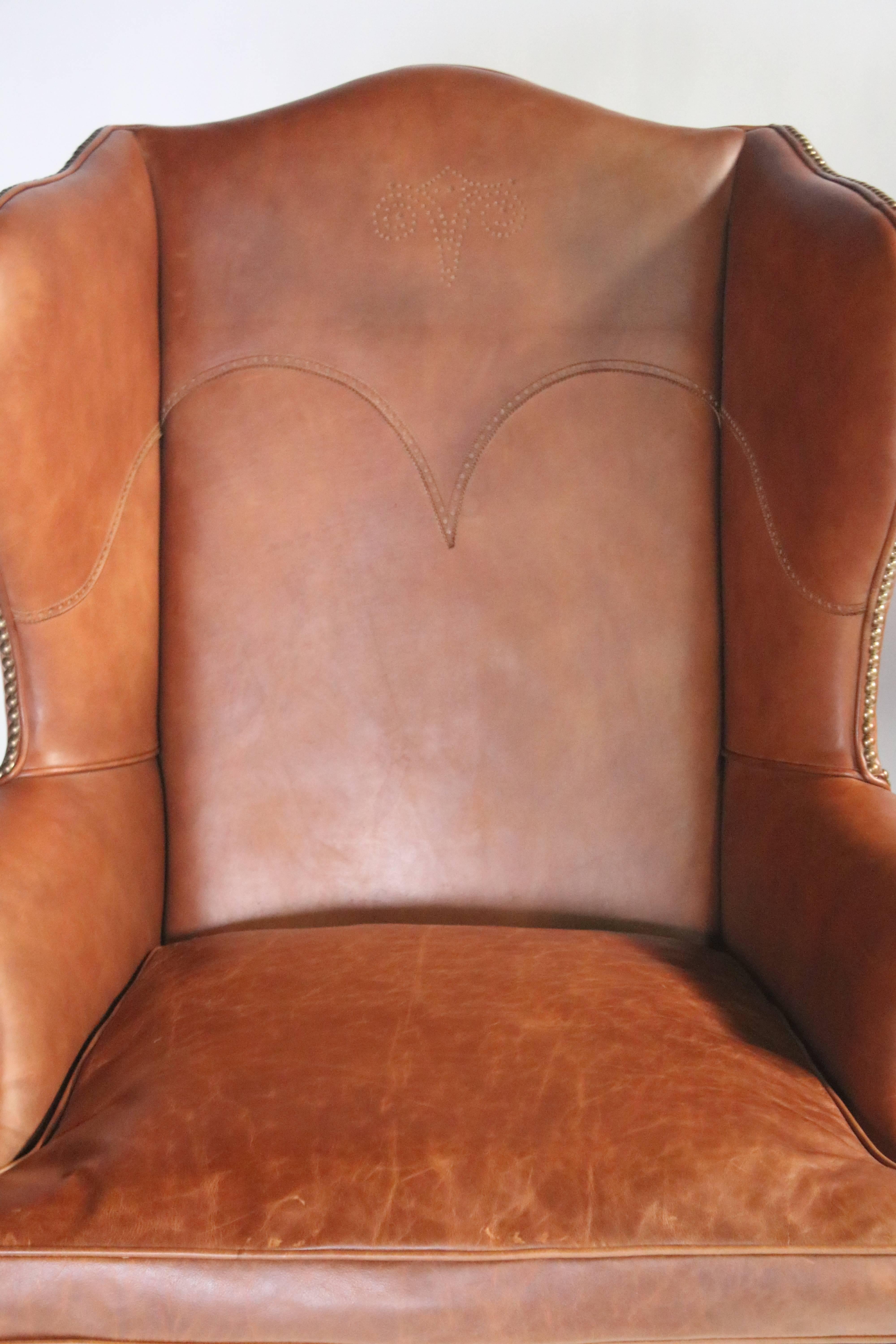 Ralph Lauren Leather Wingback Chair In Excellent Condition In Chicago, IL