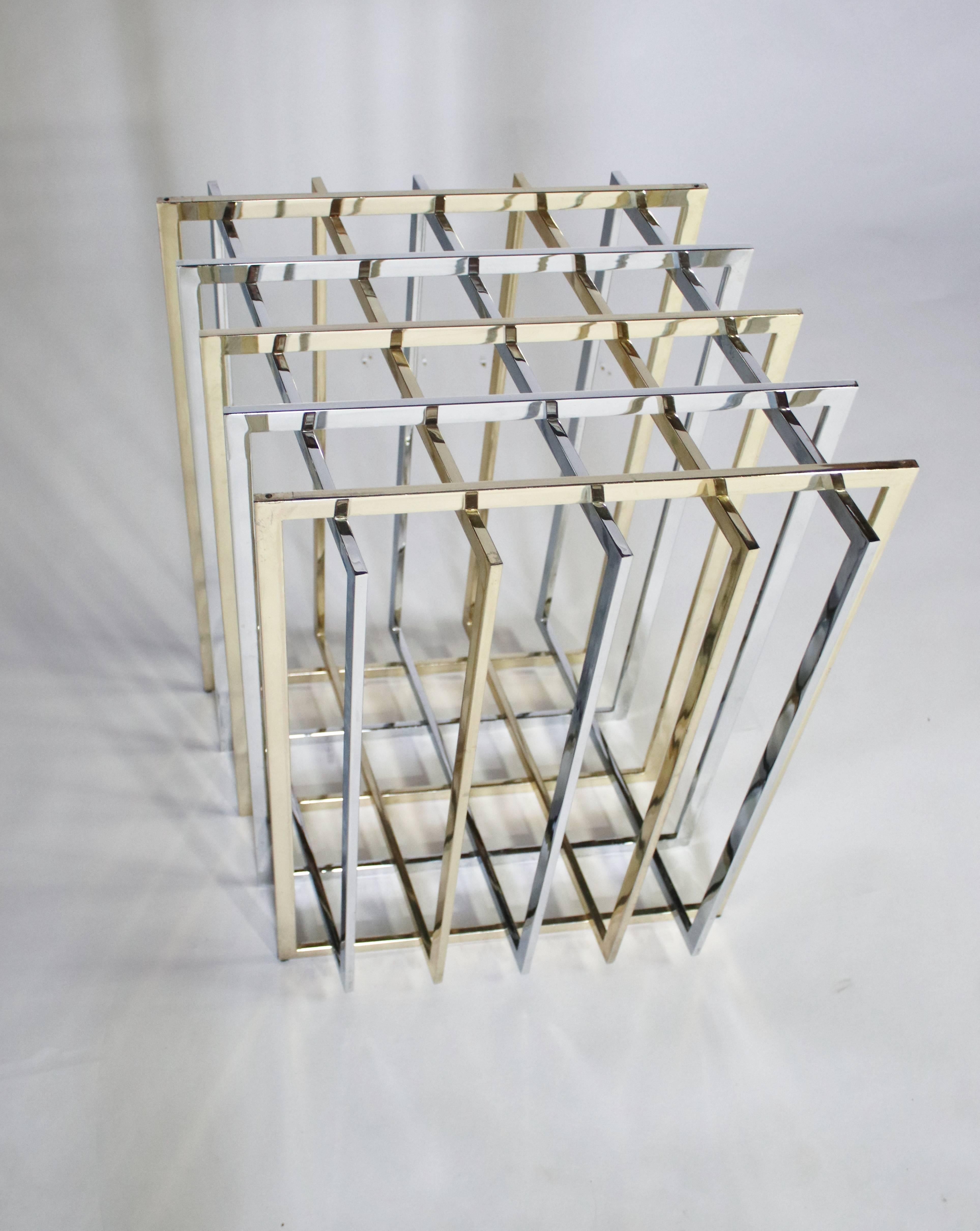 French Pierre Cardin Mixed Chrome and Brass Grid Table