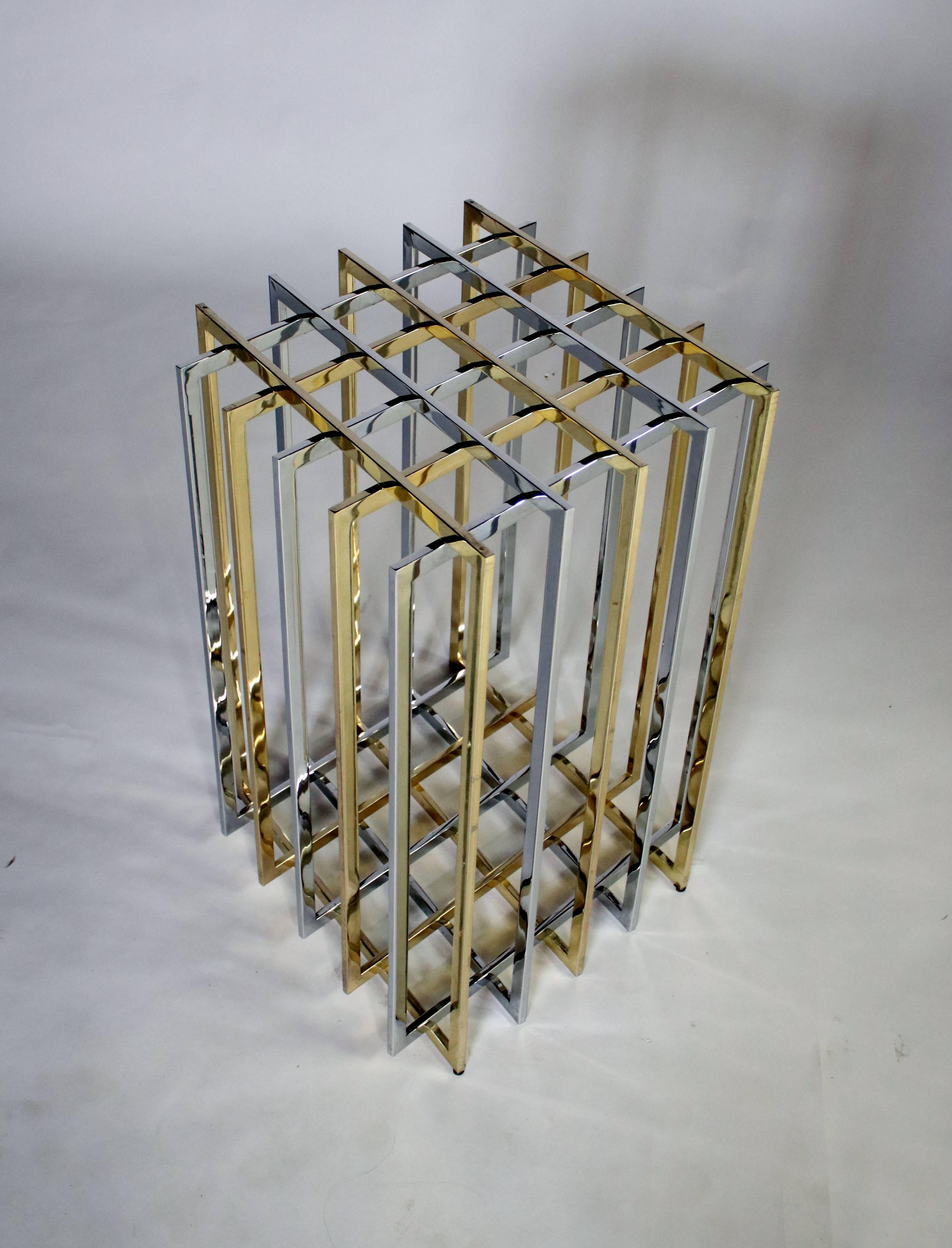 Hollywood Regency Pierre Cardin Mixed Chrome and Brass Grid Table