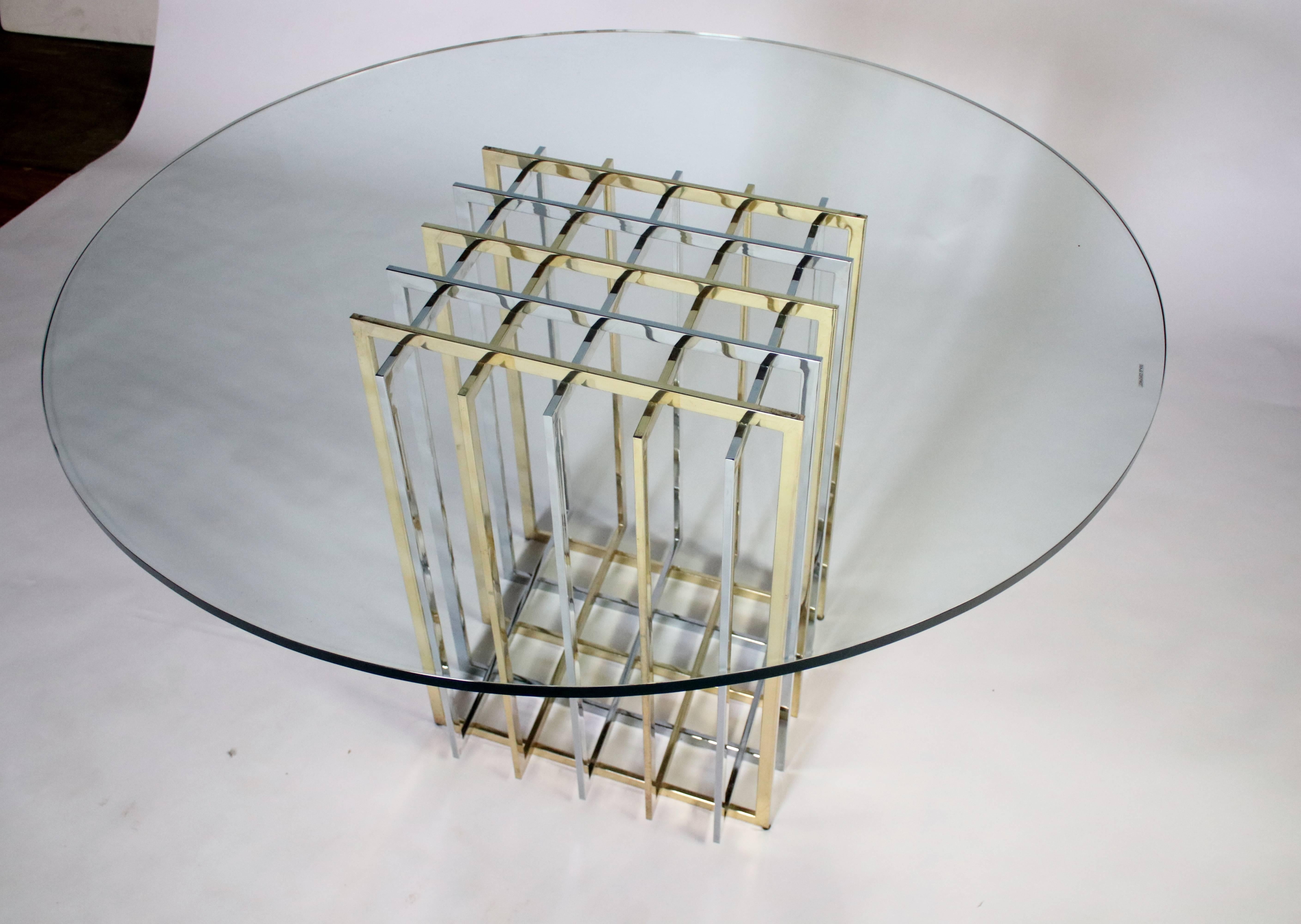 Polished Pierre Cardin Mixed Chrome and Brass Grid Table