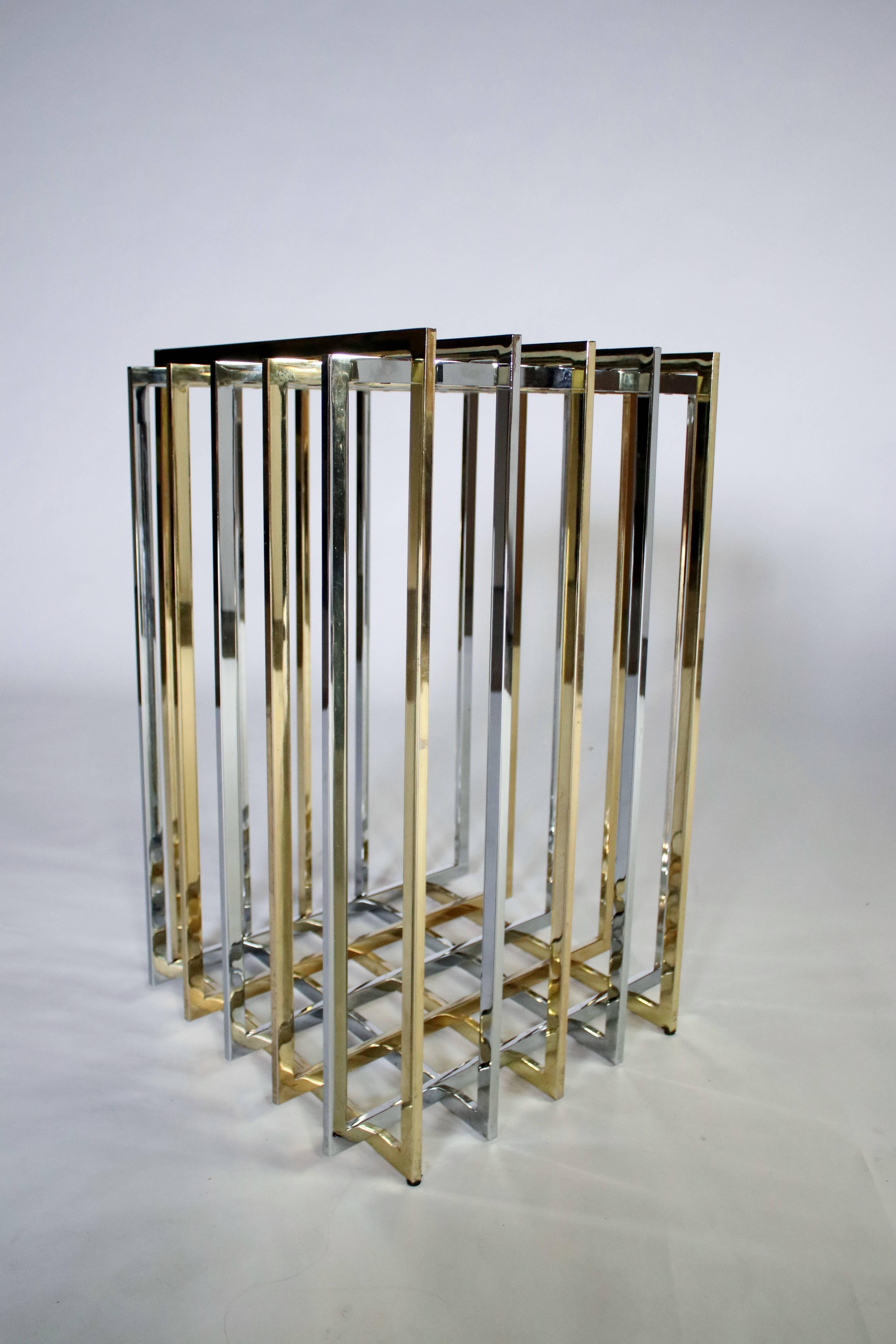 Pierre Cardin Mixed Chrome and Brass Grid Table In Excellent Condition In Chicago, IL