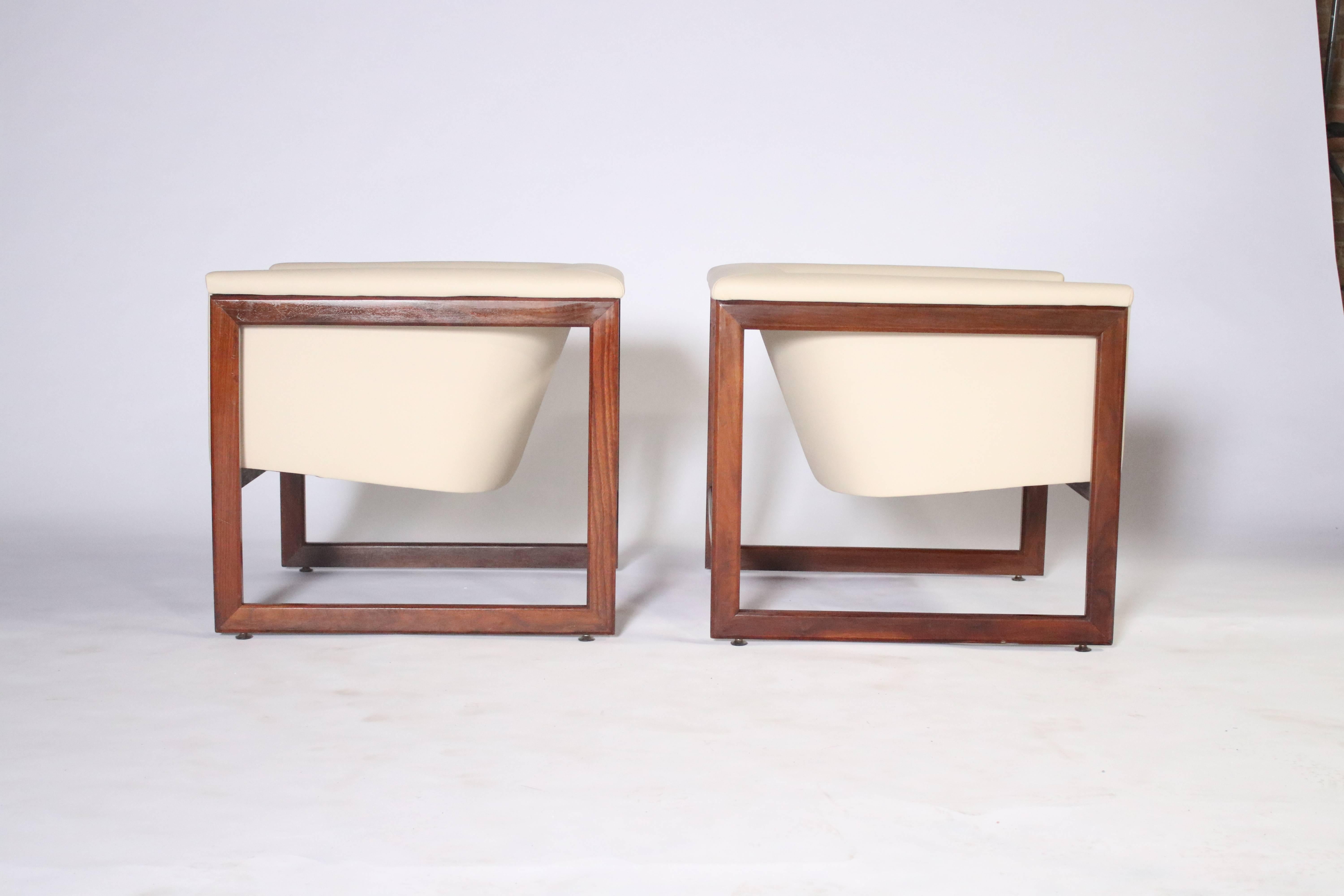 Leather Milo Baughman Floating Cube Club Chairs