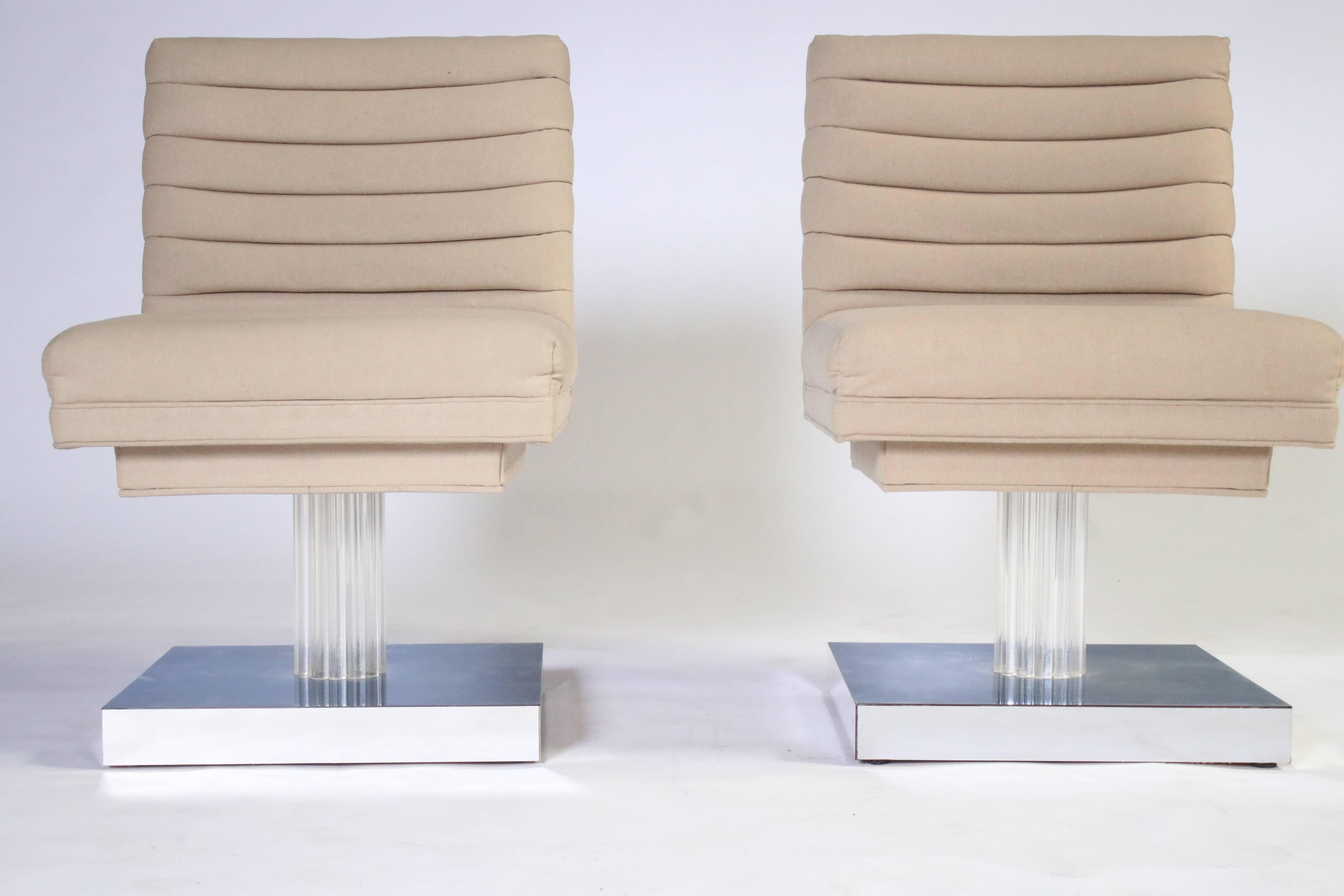 Upholstery Milo Baughman Swivel Chairs 