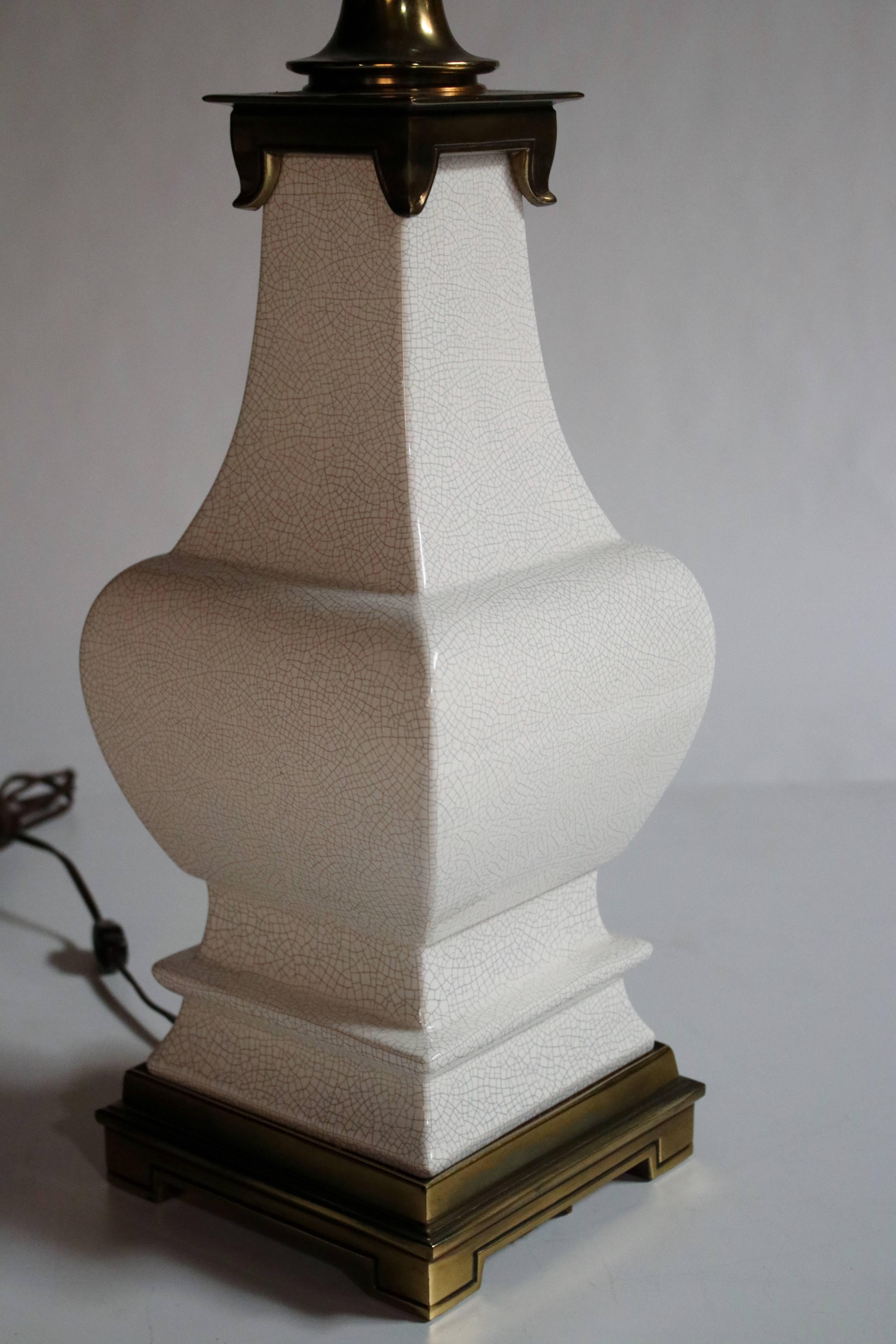 Mid-20th Century Asian Style White Crackle Ceramic Lamp by Stiffel
