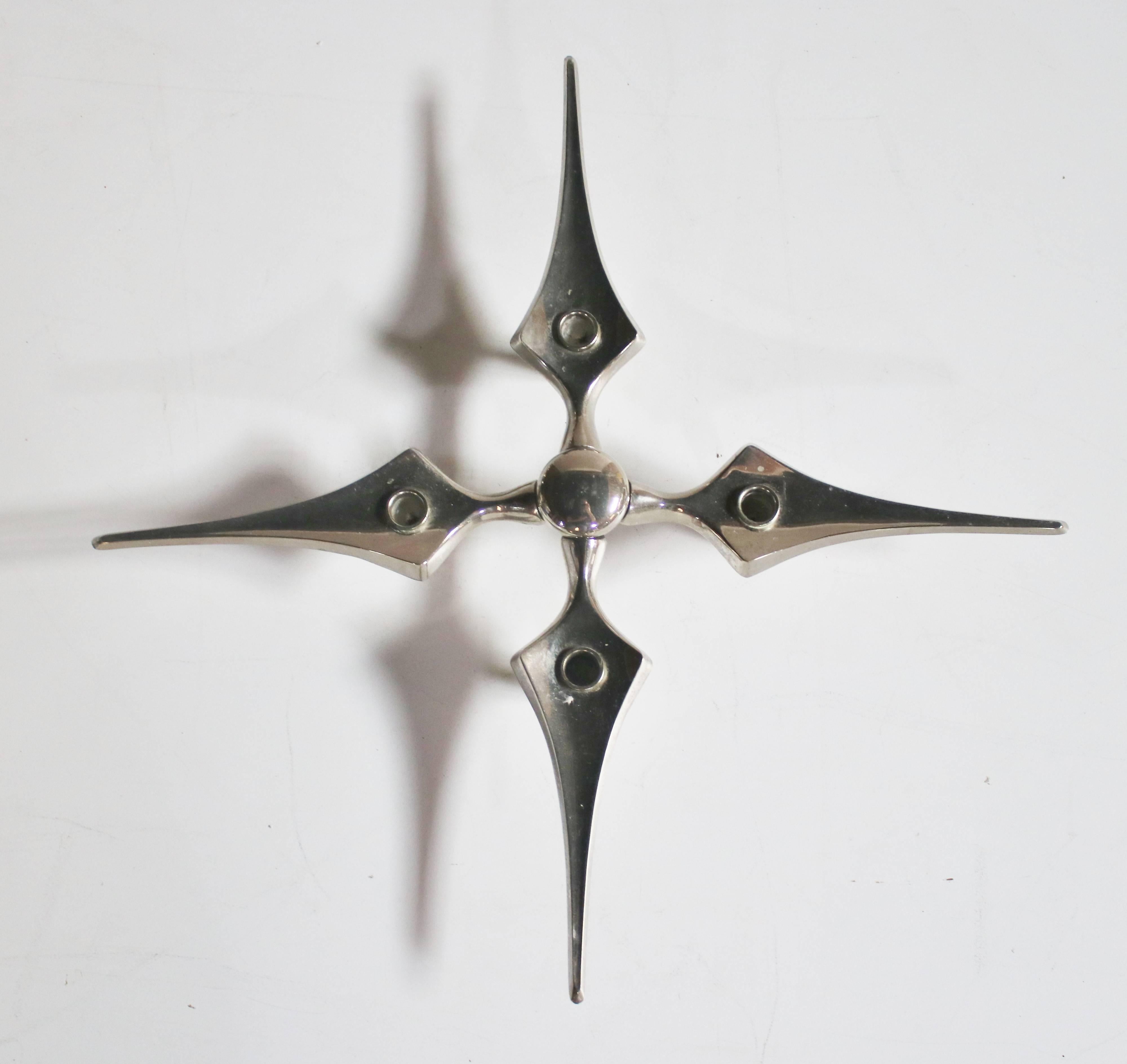 Very rare Nagel candleholder designed by Fritz Nagel and Caesar Stoffi in West Germany, 1960s. This star shape candle is interchangeable with all the variations of the Nagel candles and comes with three BMF Variante units. Dimensions listed are of