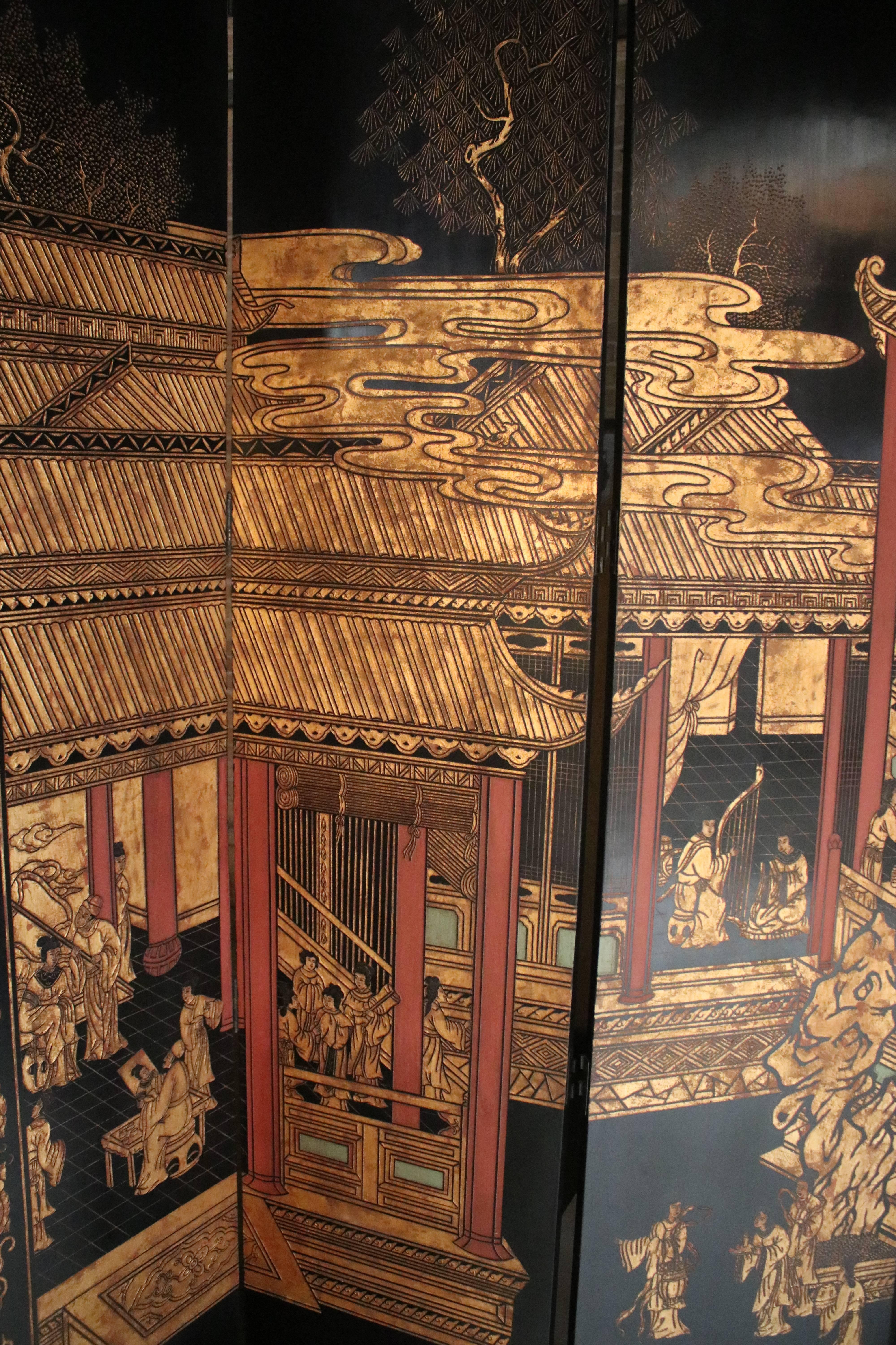 Lacquered 12-Panel Coromandel Double Sided Chinese Screen