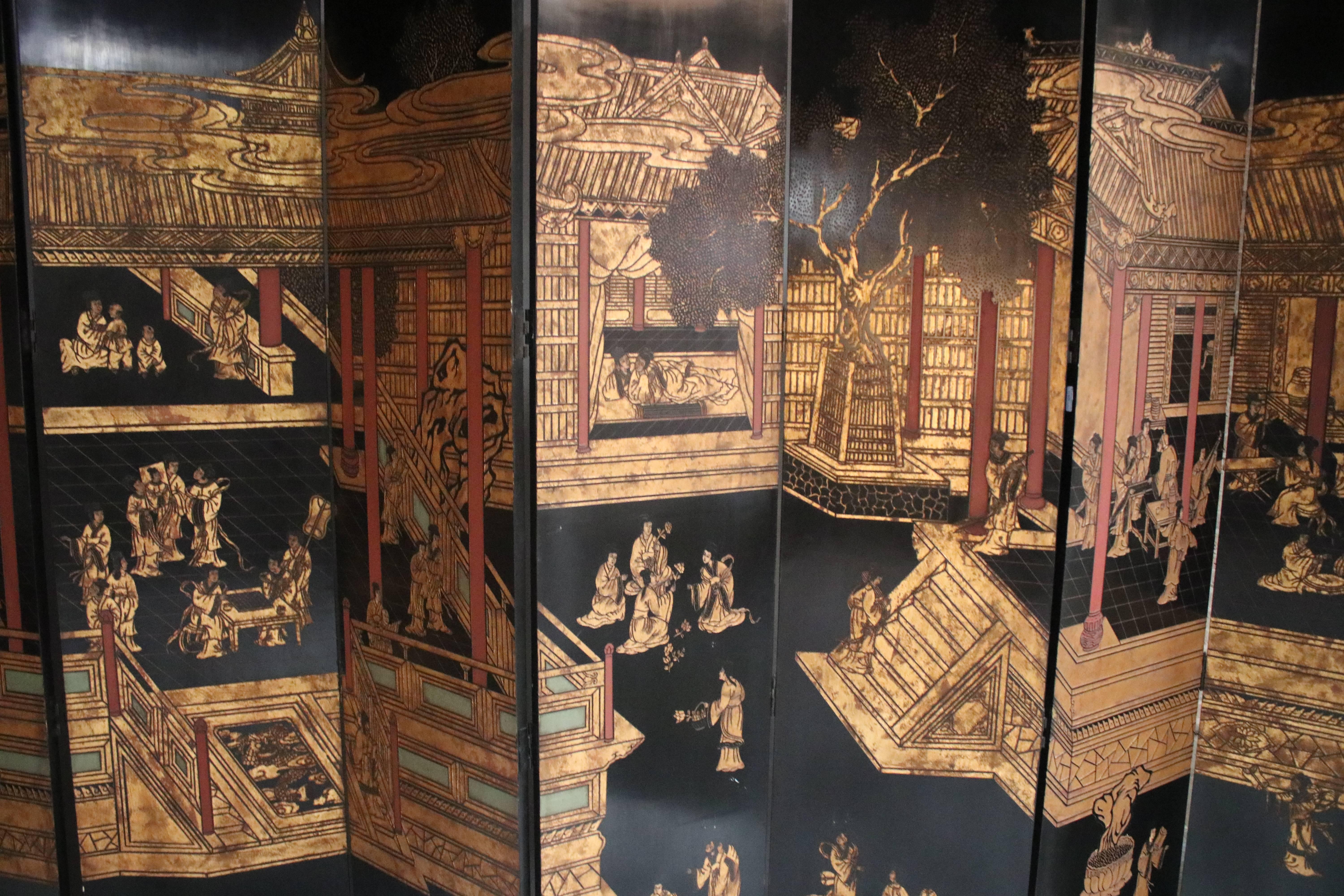 Wood 12-Panel Coromandel Double Sided Chinese Screen