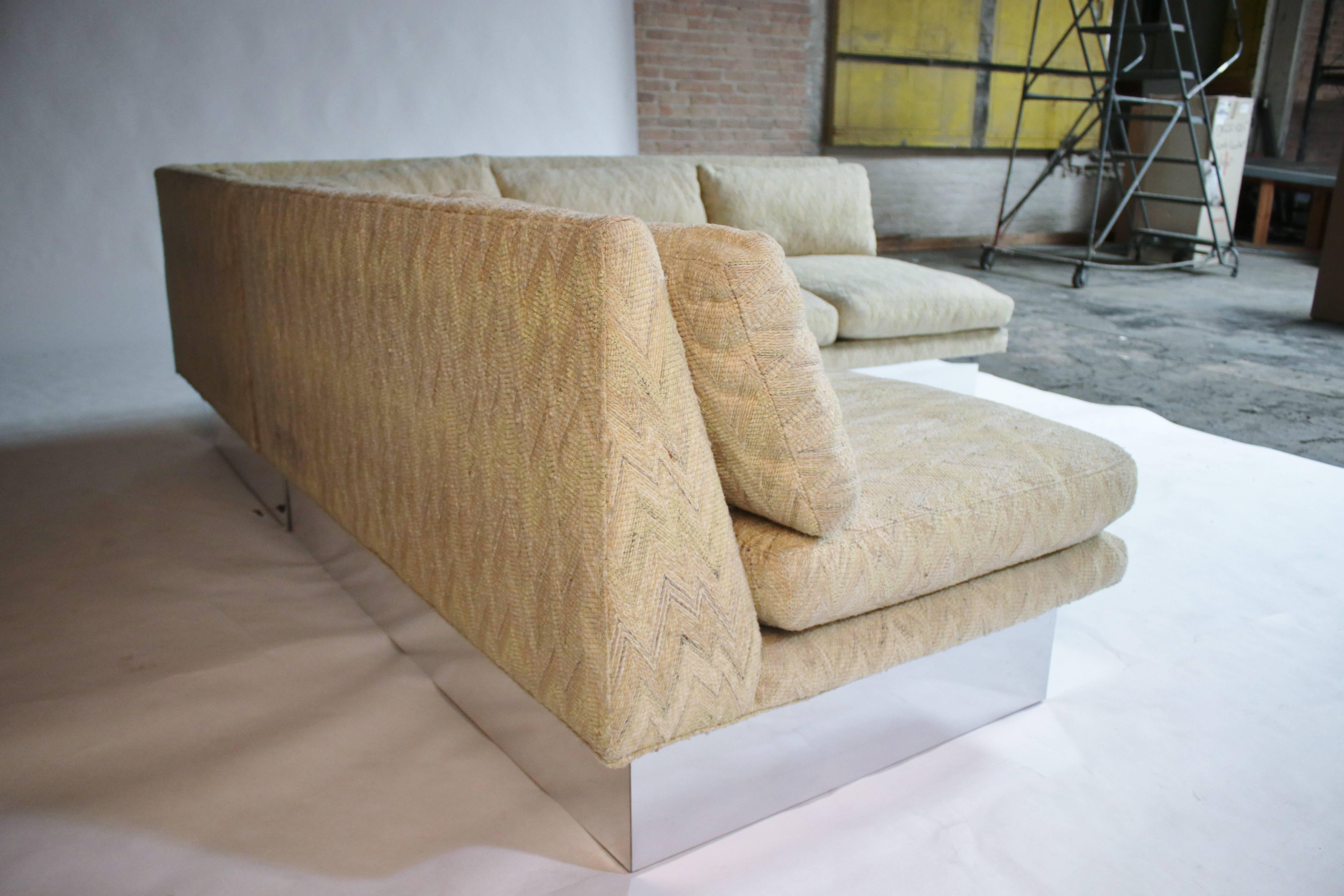 Mid-Century Modern Milo Baughman for Thayer Coggin Sectional Sofa on Chrome Plinths