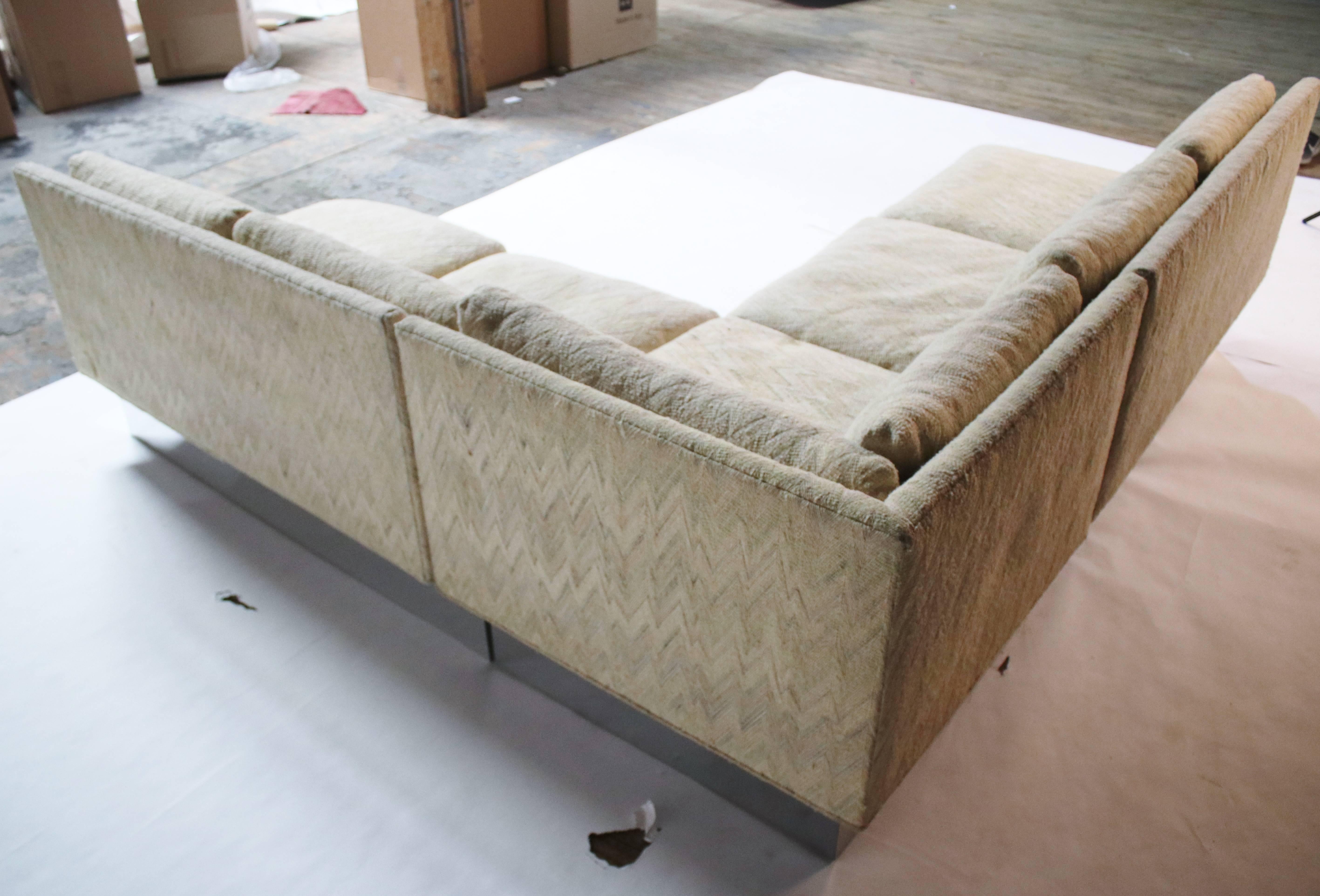 American Milo Baughman for Thayer Coggin Sectional Sofa on Chrome Plinths