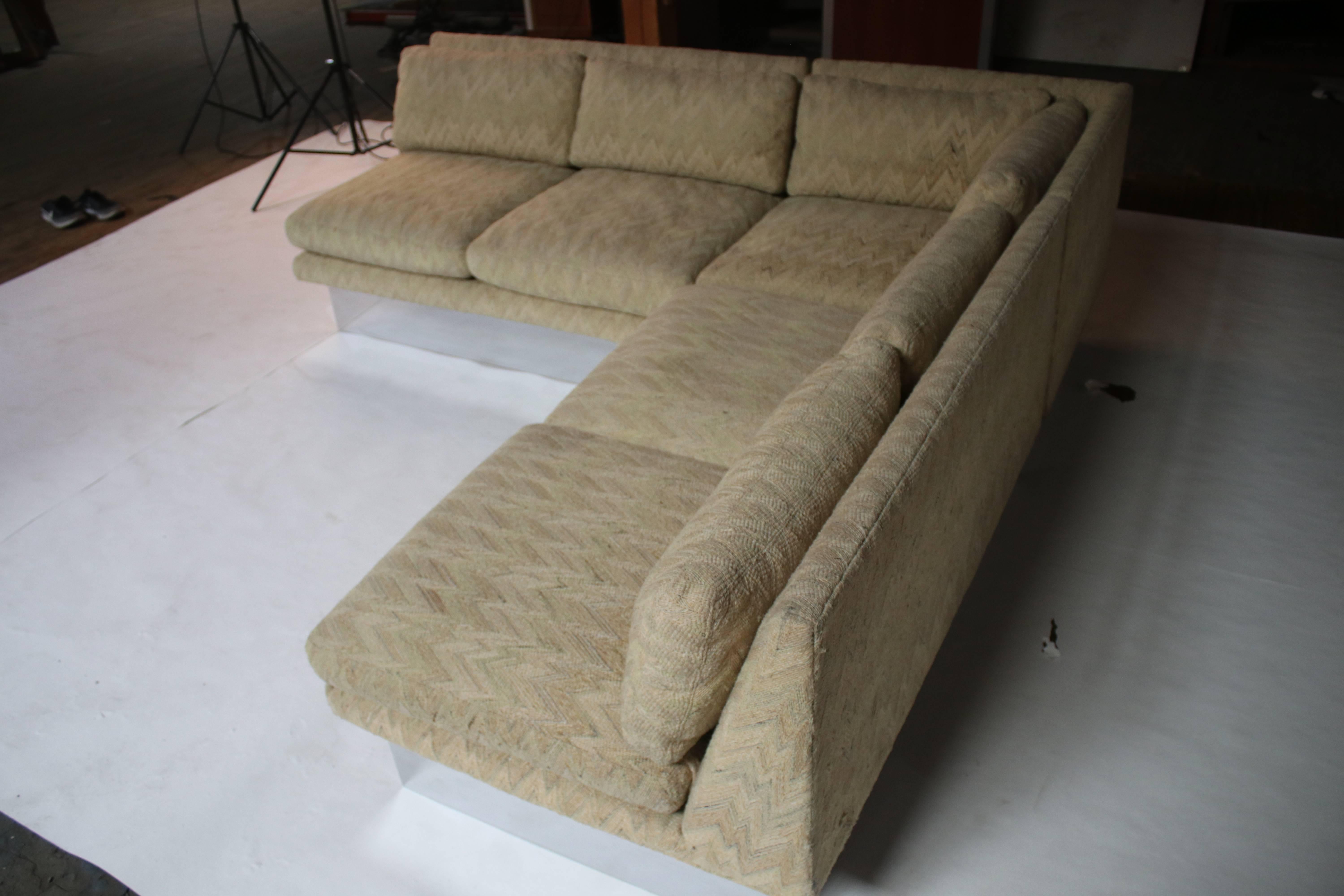 Milo Baughman for Thayer Coggin Sectional Sofa on Chrome Plinths In Good Condition In Chicago, IL