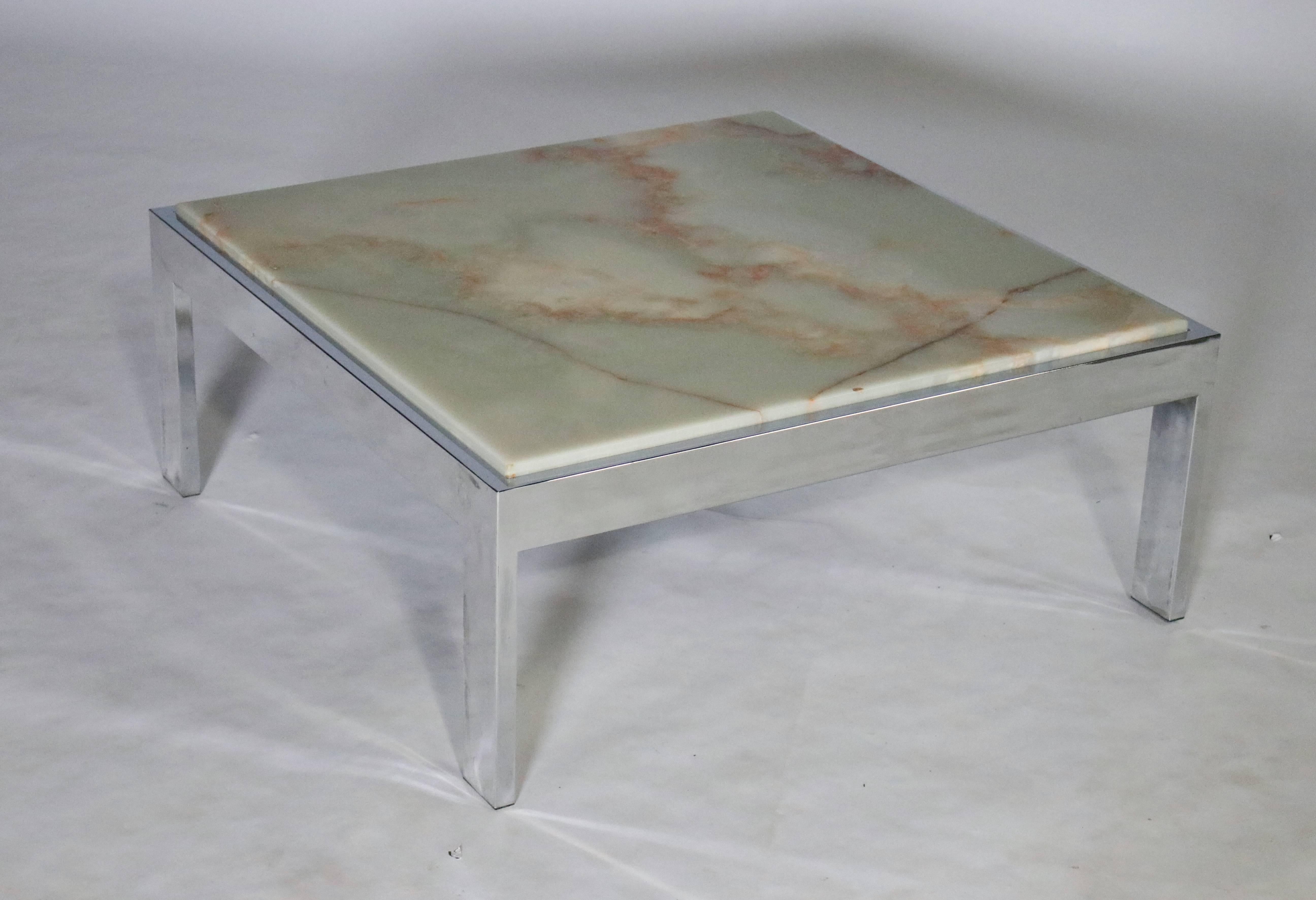 Mid-Century Modern Steel and Marble Cocktail Table