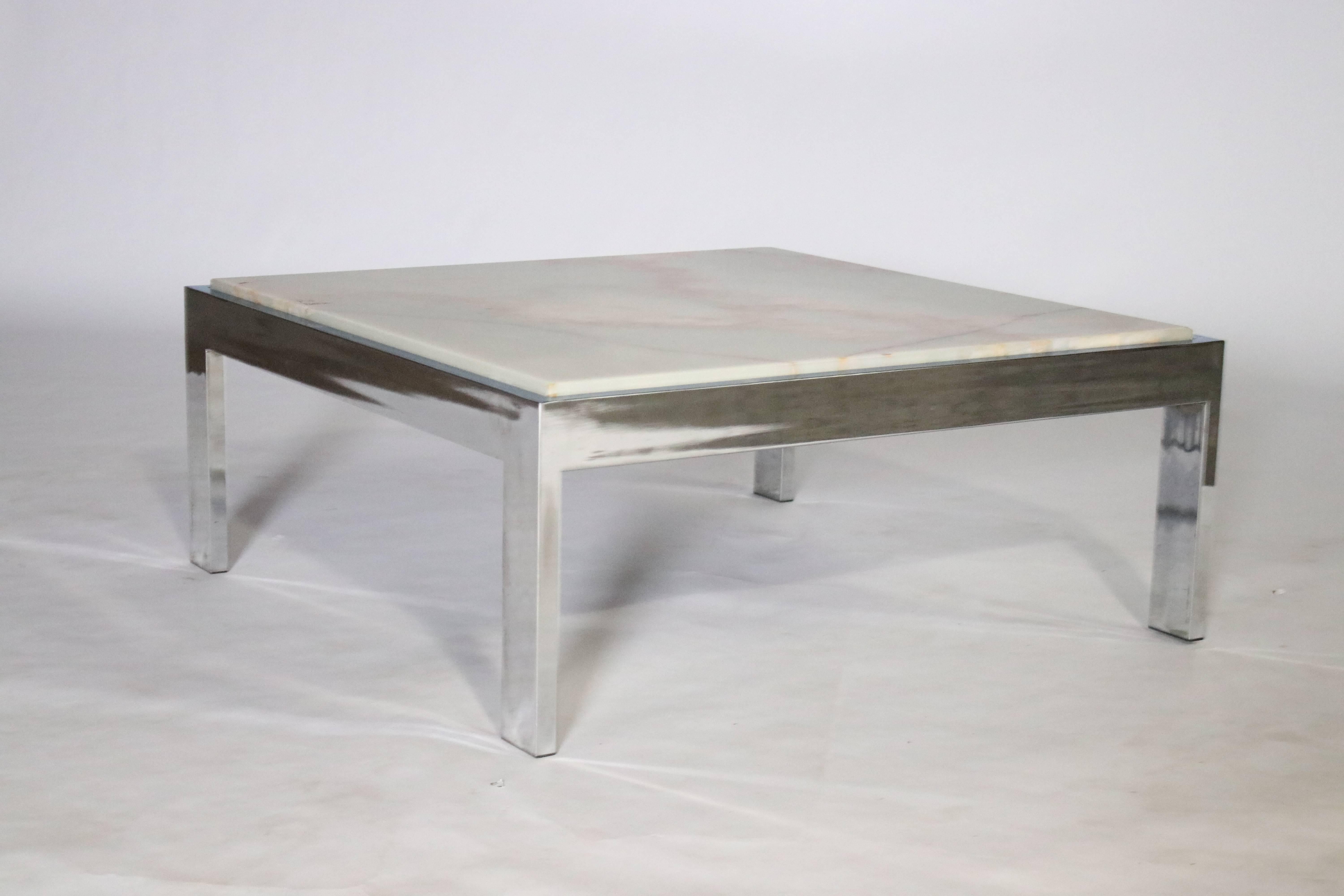 Polished Steel and Marble Cocktail Table
