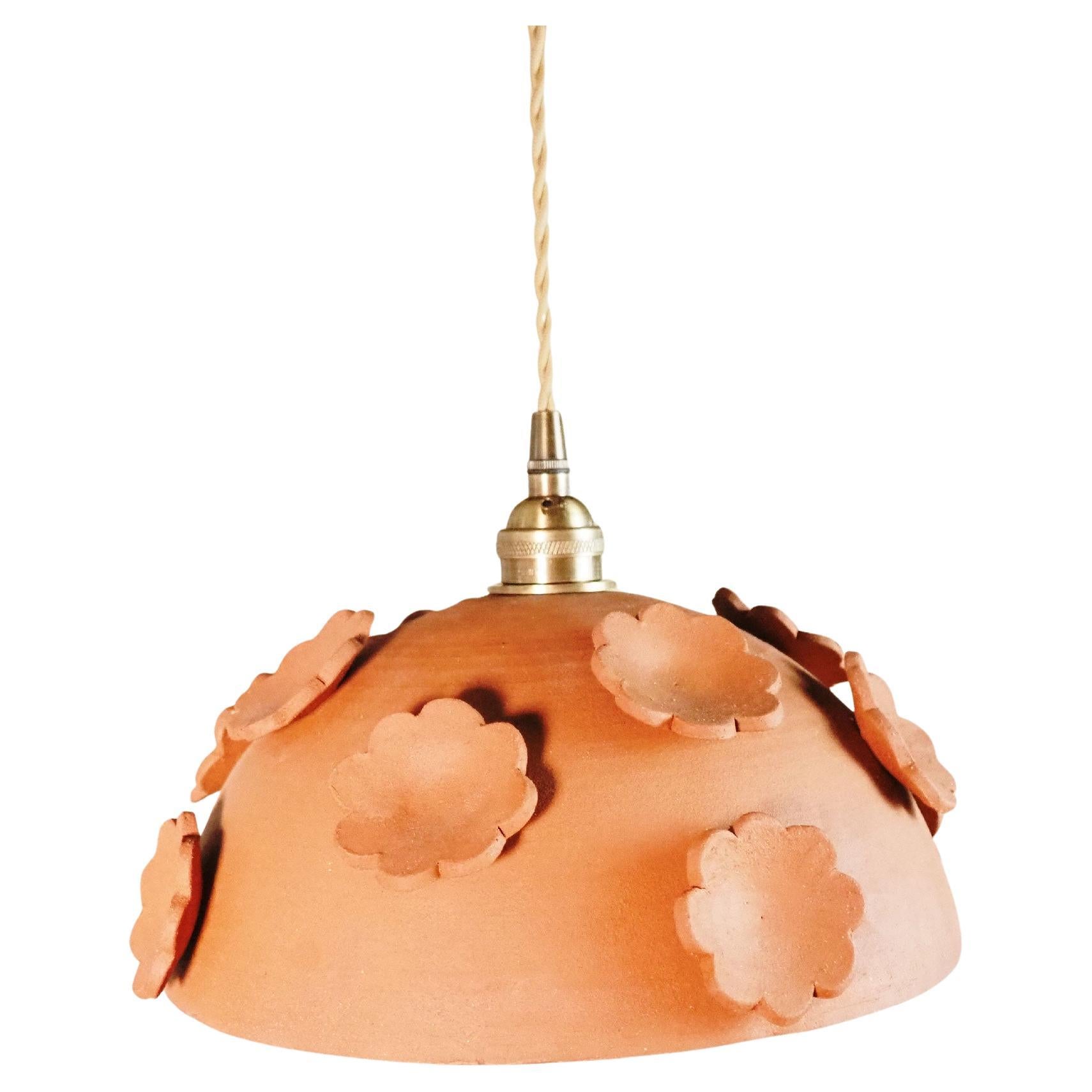 Flores Dome Pendant by Nani Goods in Red Clay & Cobalt Glaze For Sale