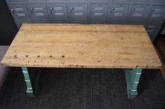Industrial Worktable/Kitchen Island, Maple Top with Steel Bench Press Base
