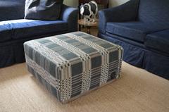 Ottoman Upholstered in Vintage Horse Blanket Mounted on Rustic Barn Wood Frame