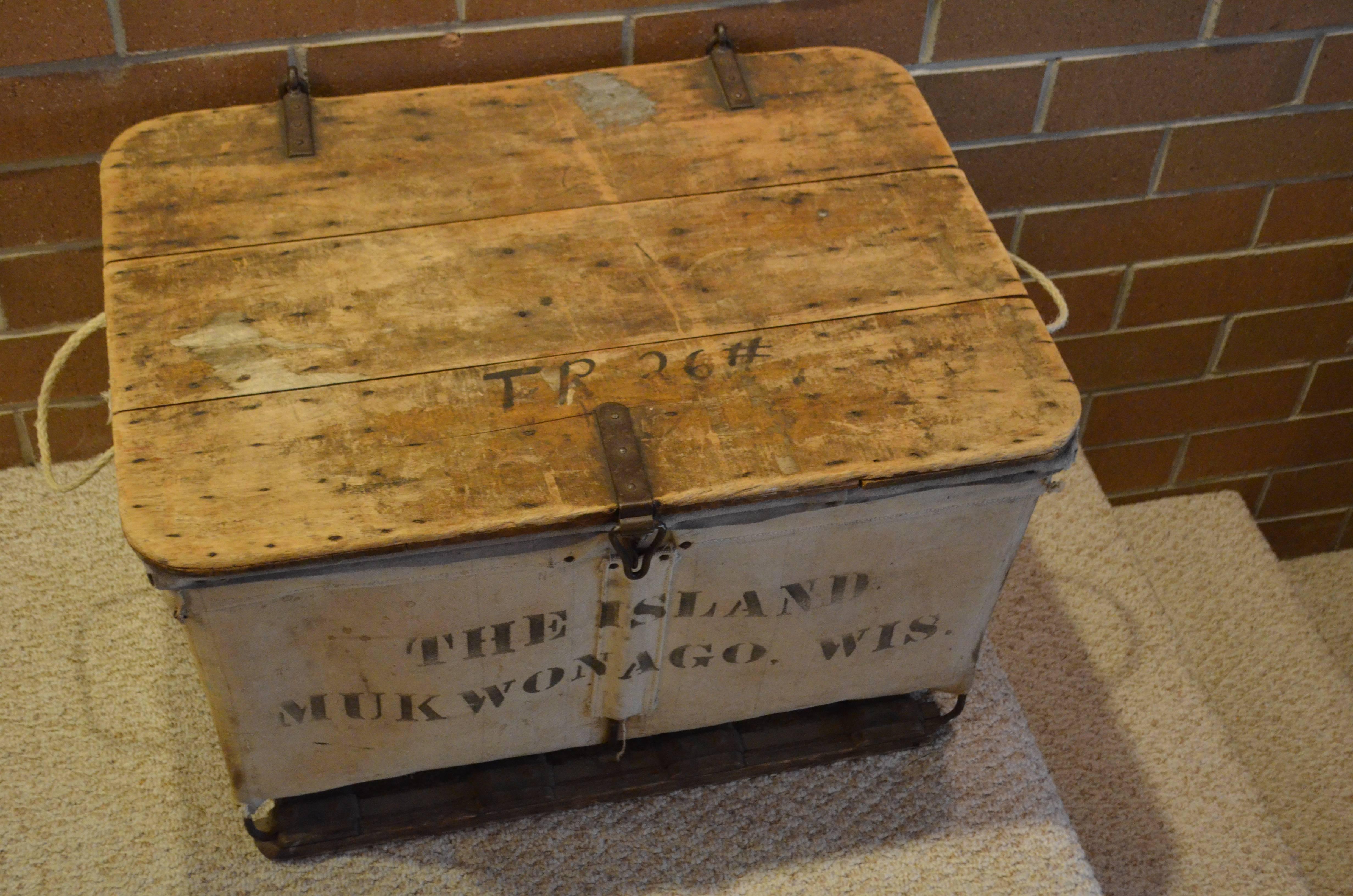 Industrial Storage Bin of Canvas with Wood Top, Wood and Steel Frame