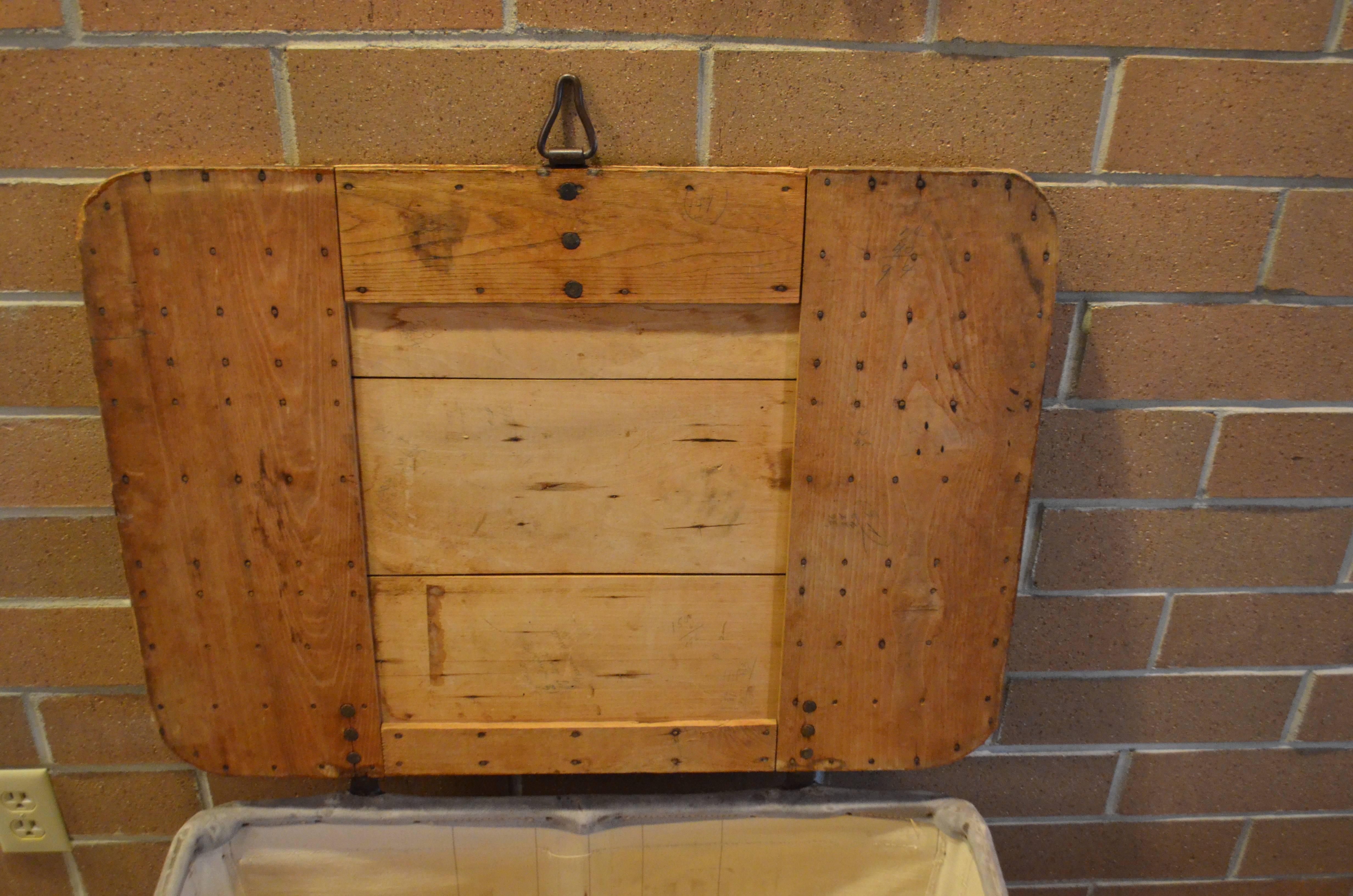 20th Century Storage Bin of Canvas with Wood Top, Wood and Steel Frame
