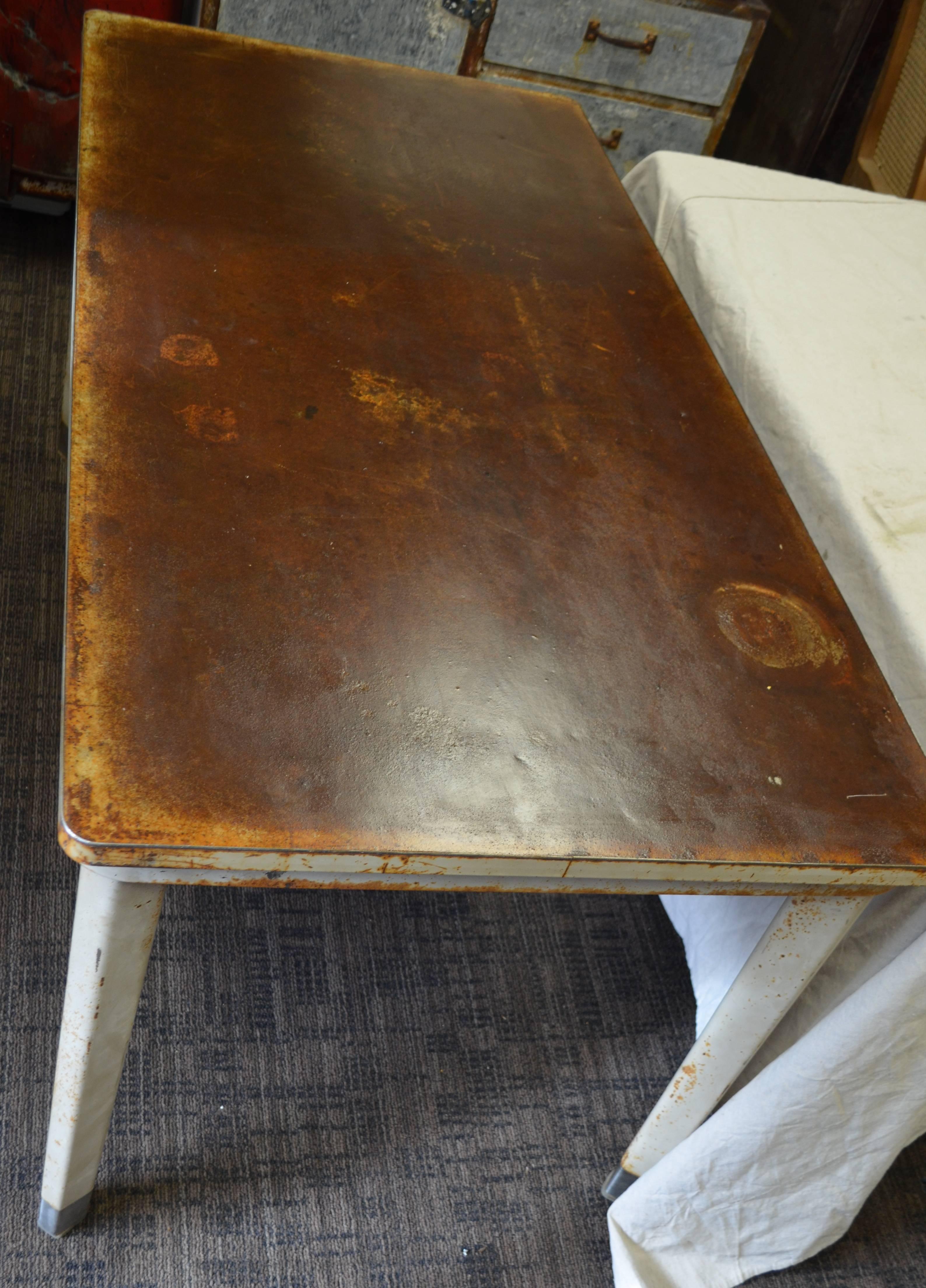 Industrial Desk Work Table with Steel Top and Legs, Mid-Century