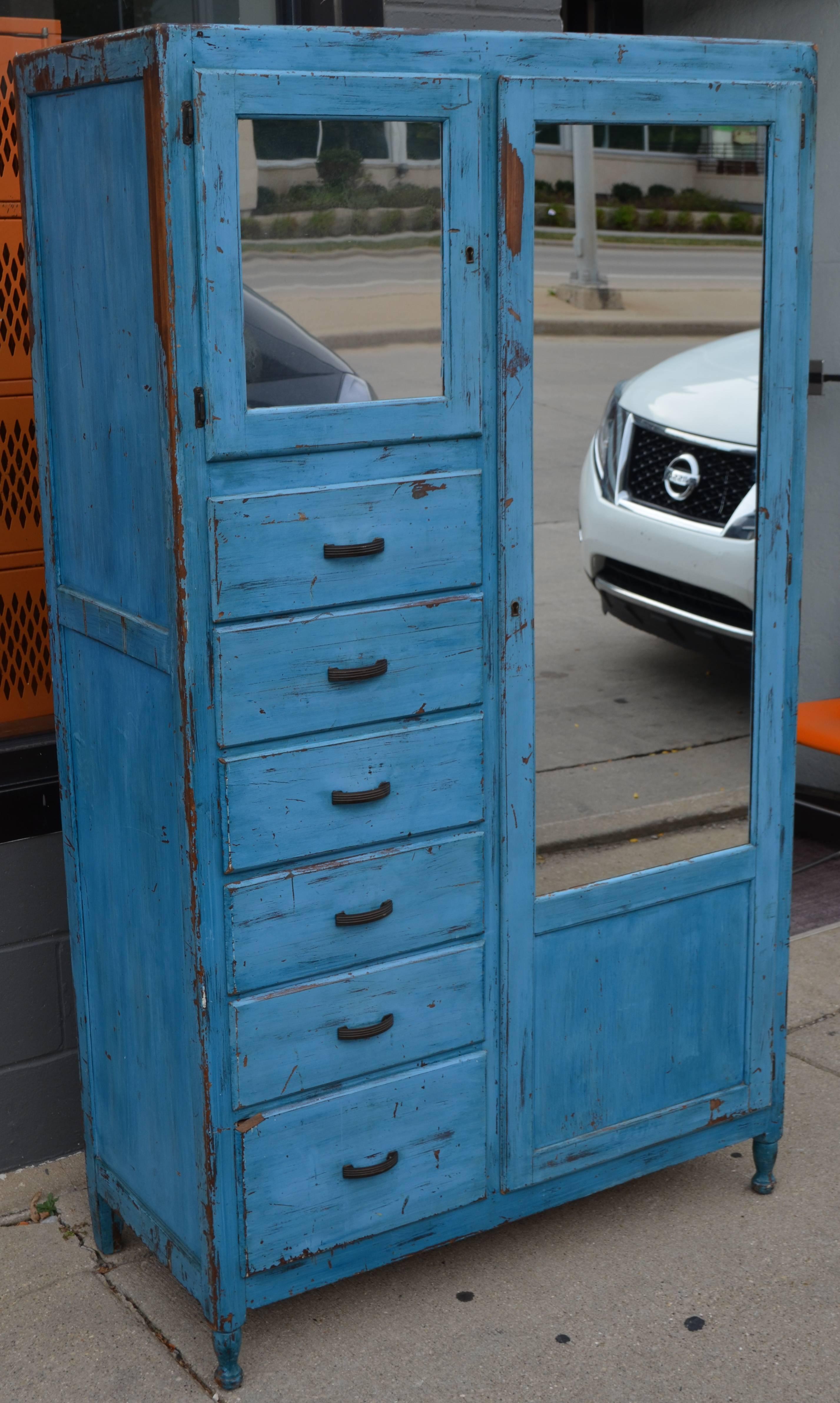 Country Storage Cupboard Closet, 1930s, in as-Found Blue for Home, Apartment, Cottage