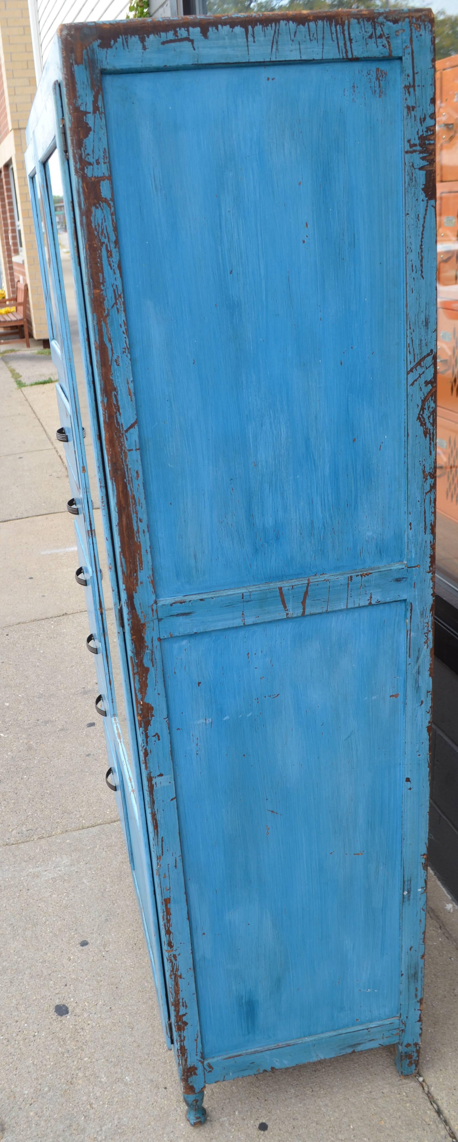 American Storage Cupboard Closet, 1930s, in as-Found Blue for Home, Apartment, Cottage