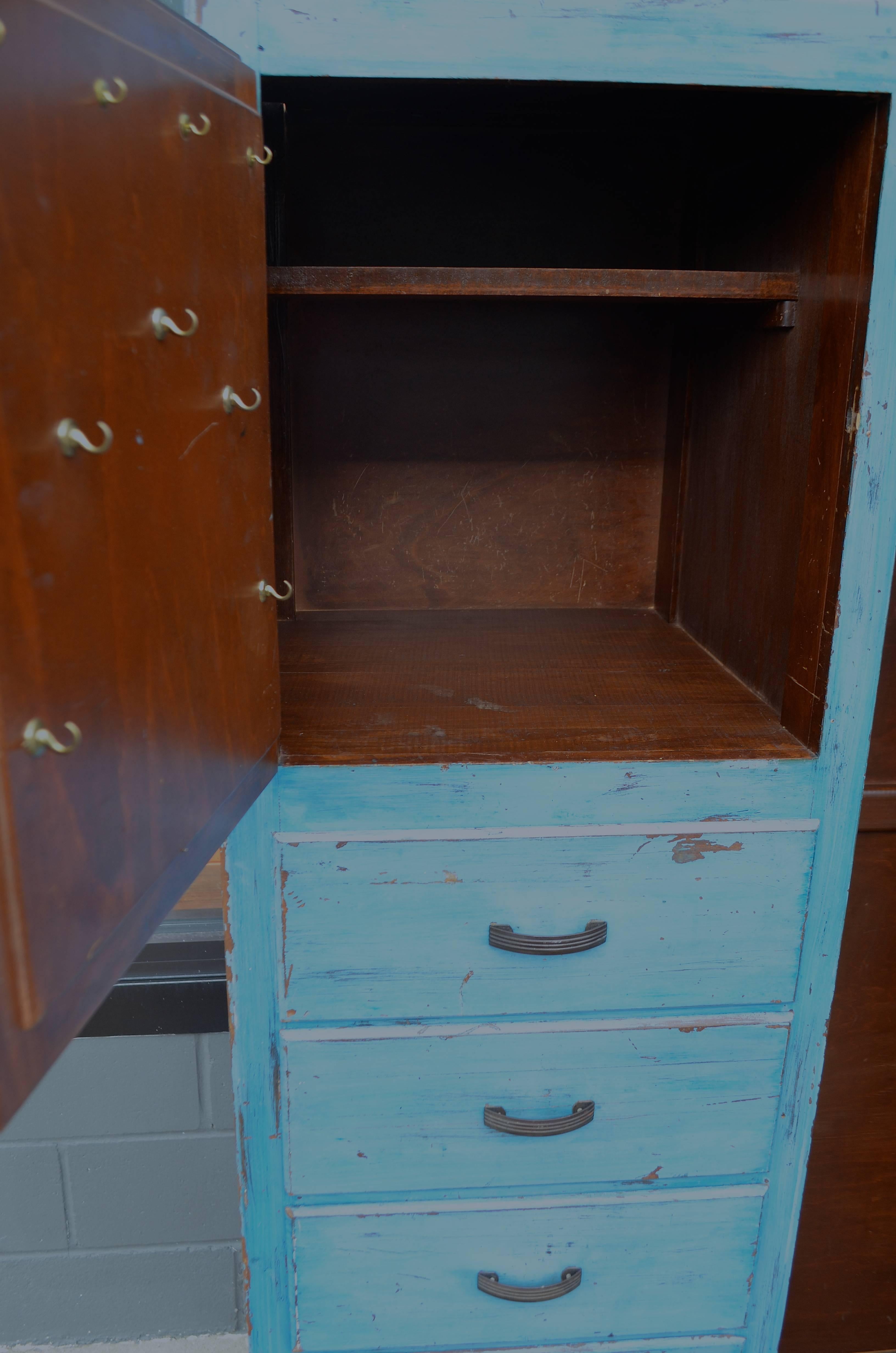 Mid-20th Century Storage Cupboard Closet, 1930s, in as-Found Blue for Home, Apartment, Cottage