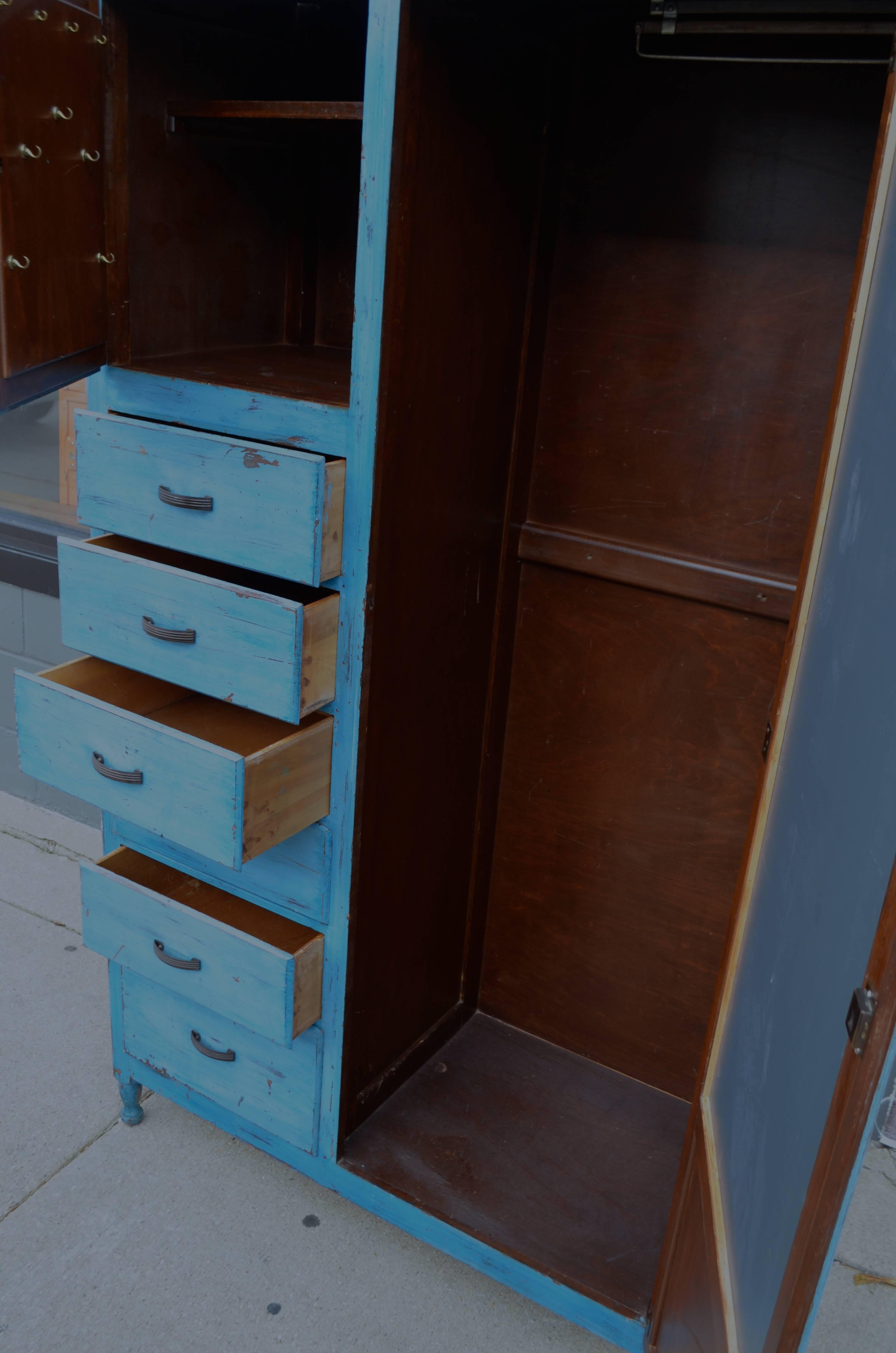 Storage Cupboard Closet, 1930s, in as-Found Blue for Home, Apartment, Cottage 1