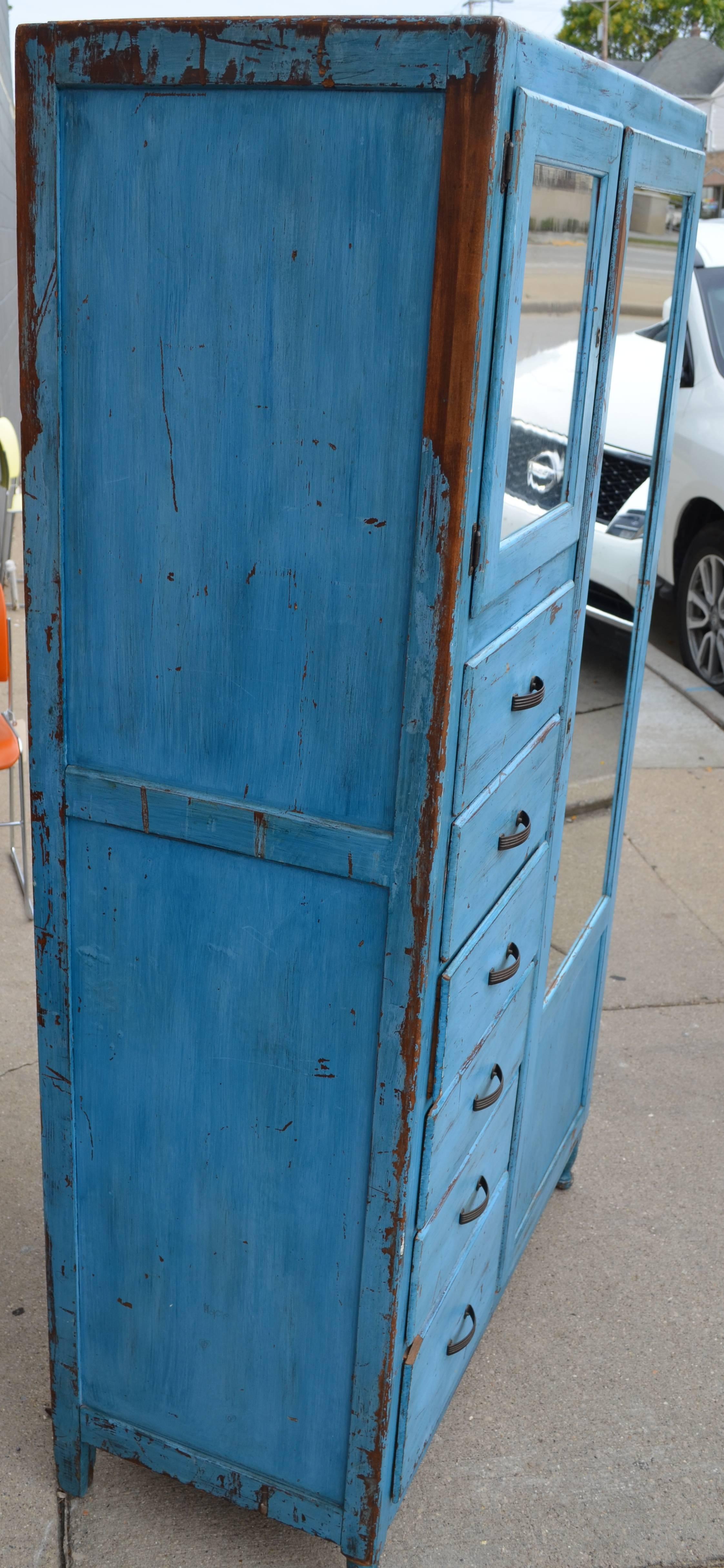 Storage Cupboard Closet, 1930s, in as-Found Blue for Home, Apartment, Cottage 3