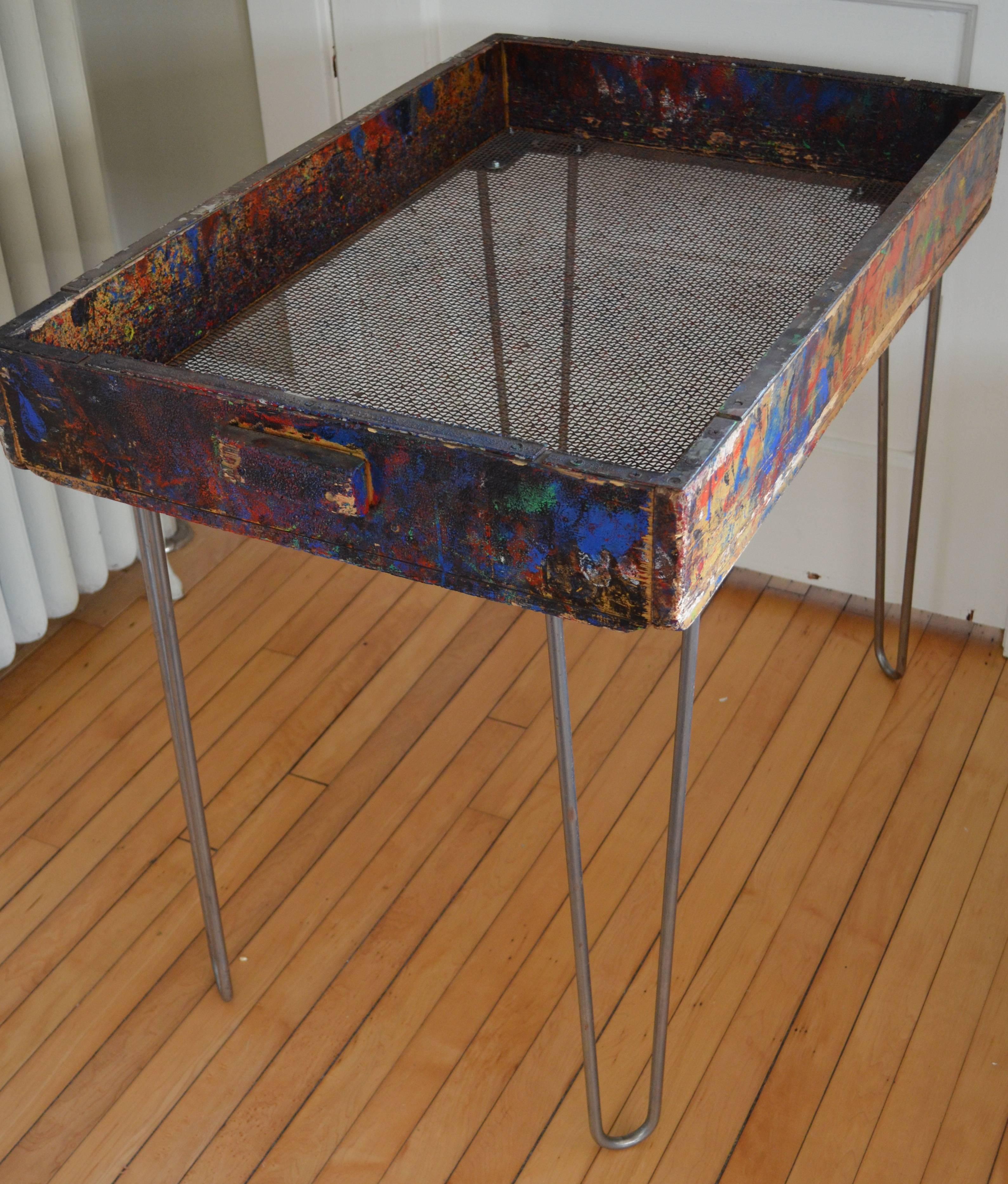 Side Table / Plant Stand on from Factory Paint Box with Screen Bottom For Sale 2