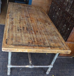 Dining Table/Kitchen Island from Restaurant with Oak Top and Steel Frame